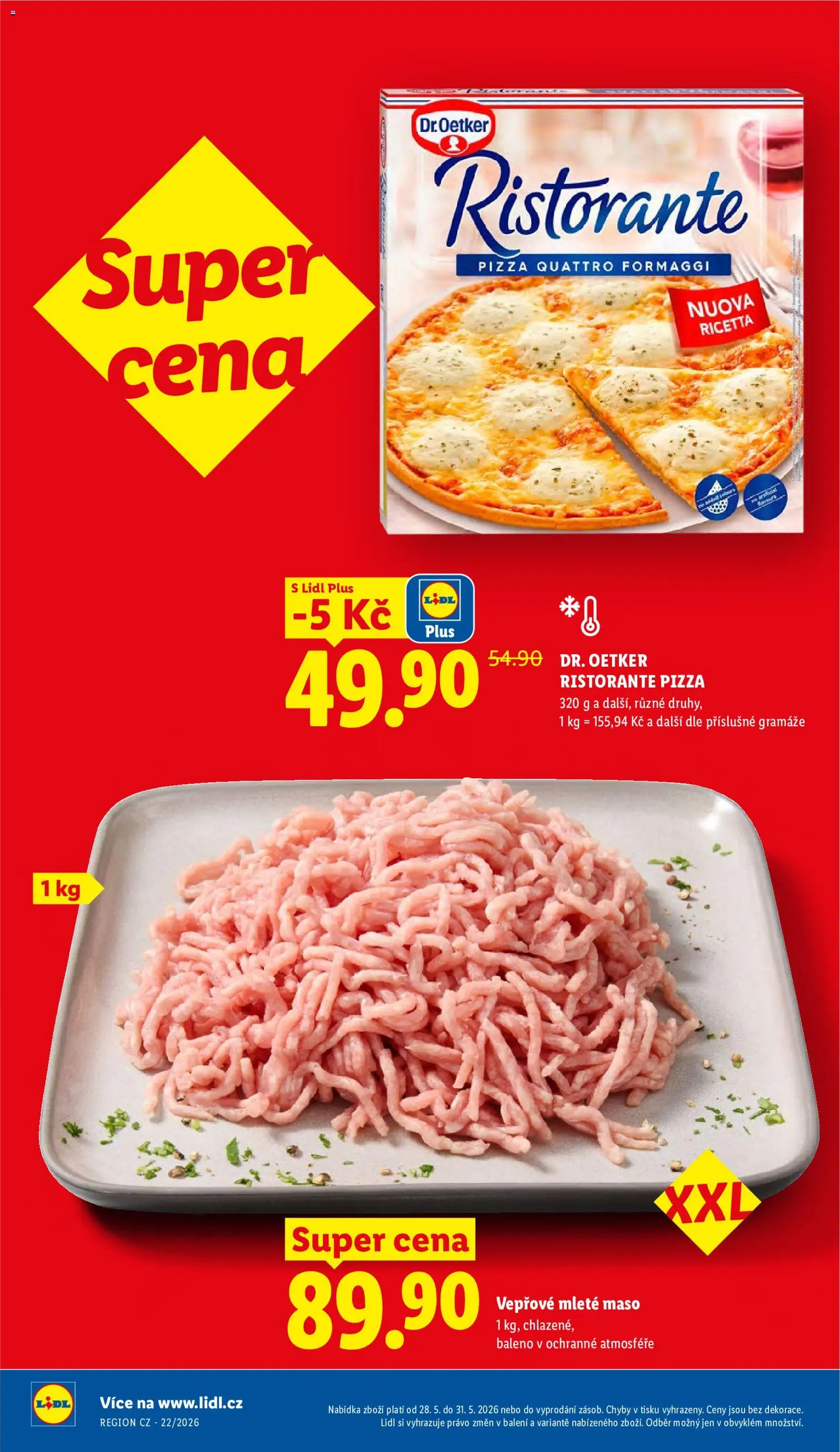 Lidl leták od 28.05.2026 | Strana: 6 | Produkty: Pizza Quattro Formaggi, Pizza, Mleté maso, Maso