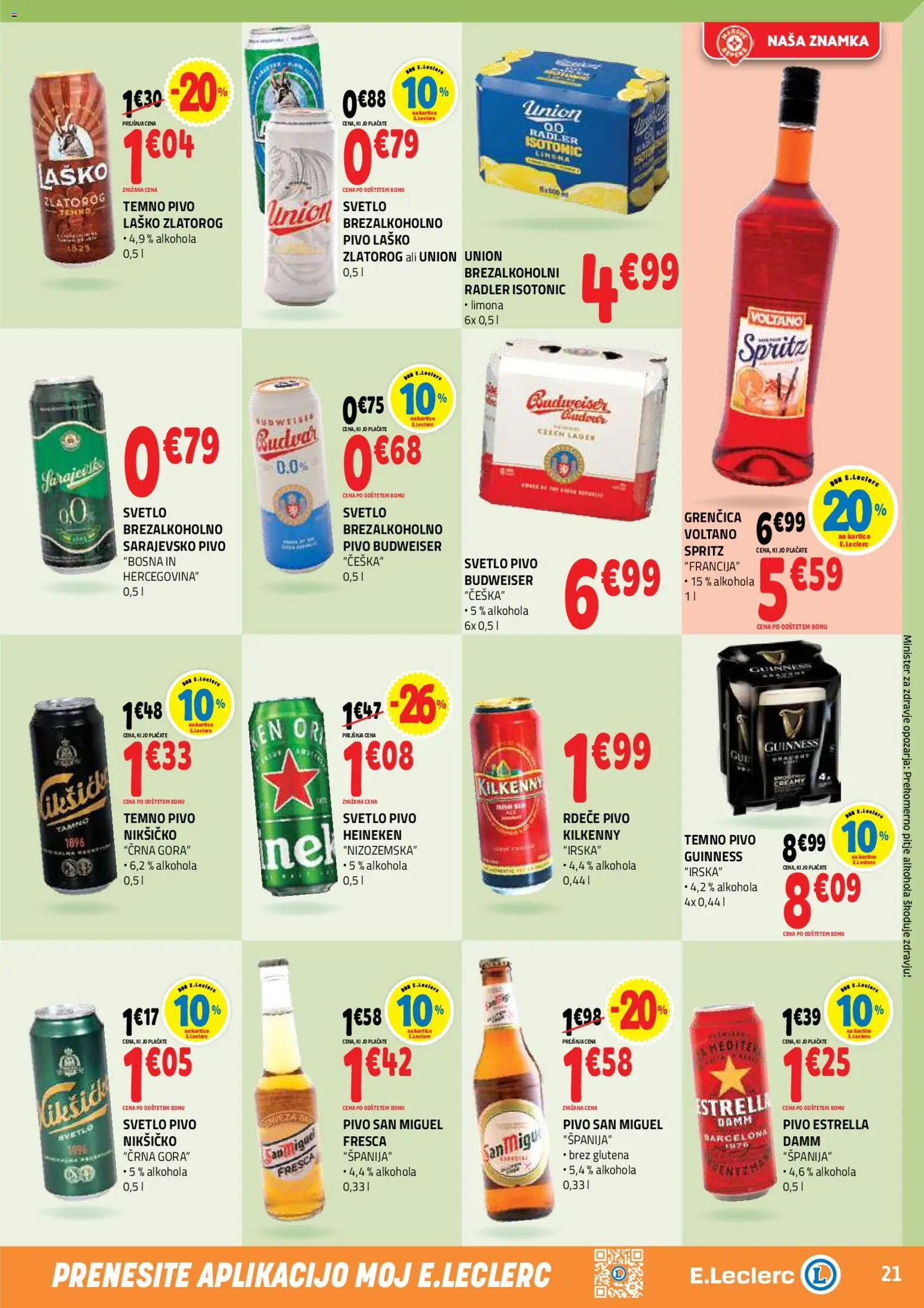Novi E.leclerc katalog ponudbe – veljaven od 27.05.2026 | Stran: 21 | Izdelki: Falafel, Radler, Pivo, Limona