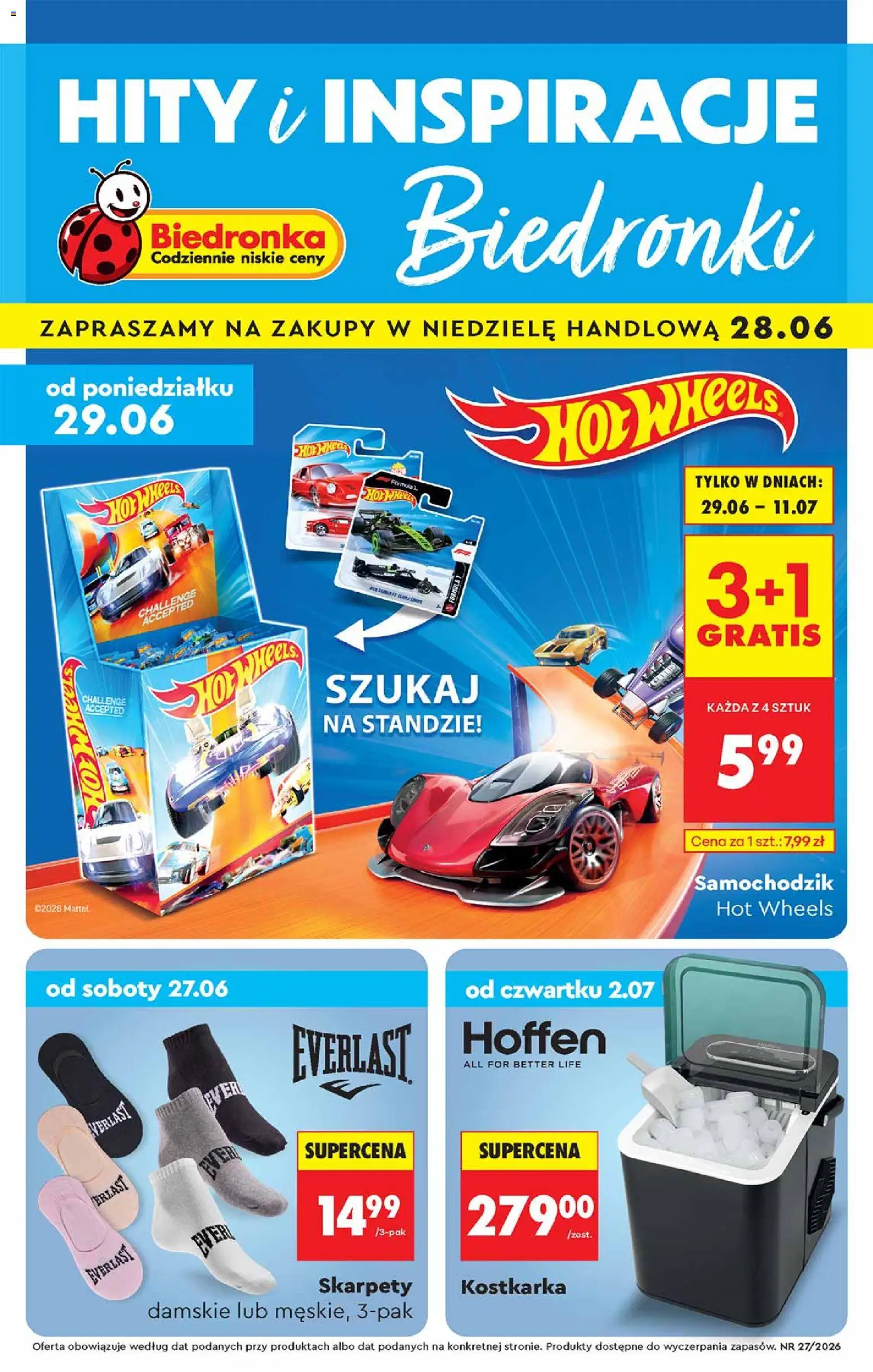 Biedronka gazetka - Hity i inspiracje od 27.06.2026 | Strona: 1 | Produkty: Skarpety, Skarpety damskie