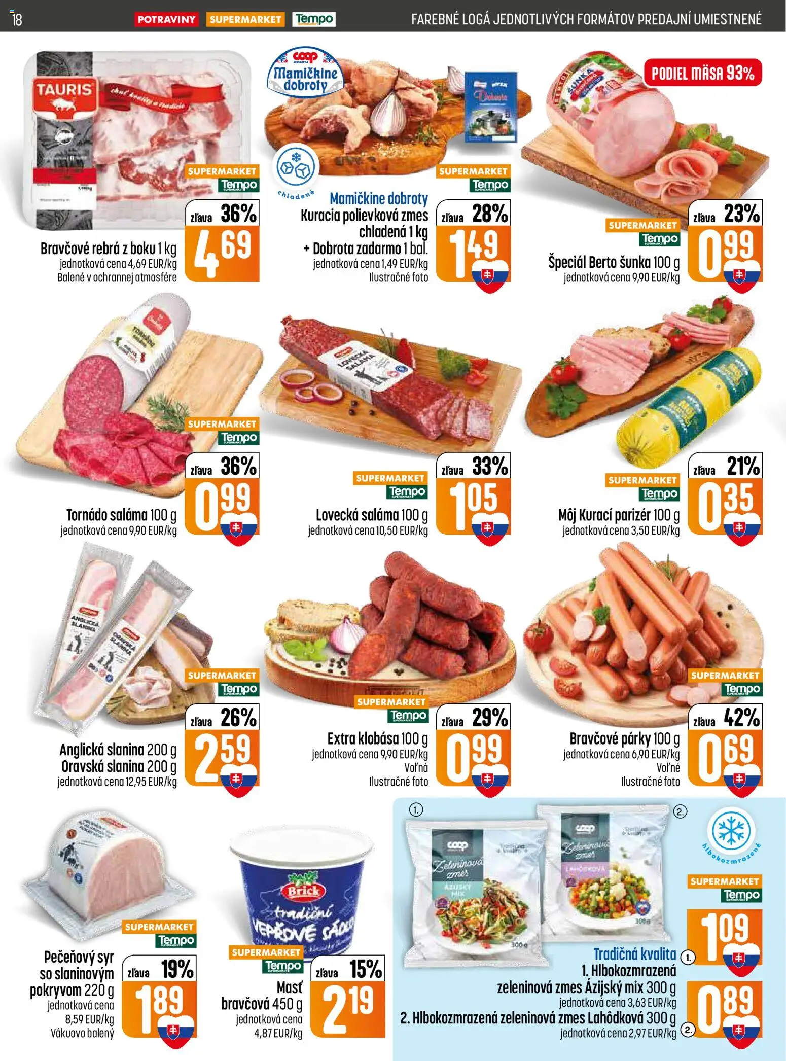 Nové COOP Jednota akcie – leták je platný od 09.07.2026 | Strana: 18 | Produkty: Saláma, Šunka, Slanina, Klobása