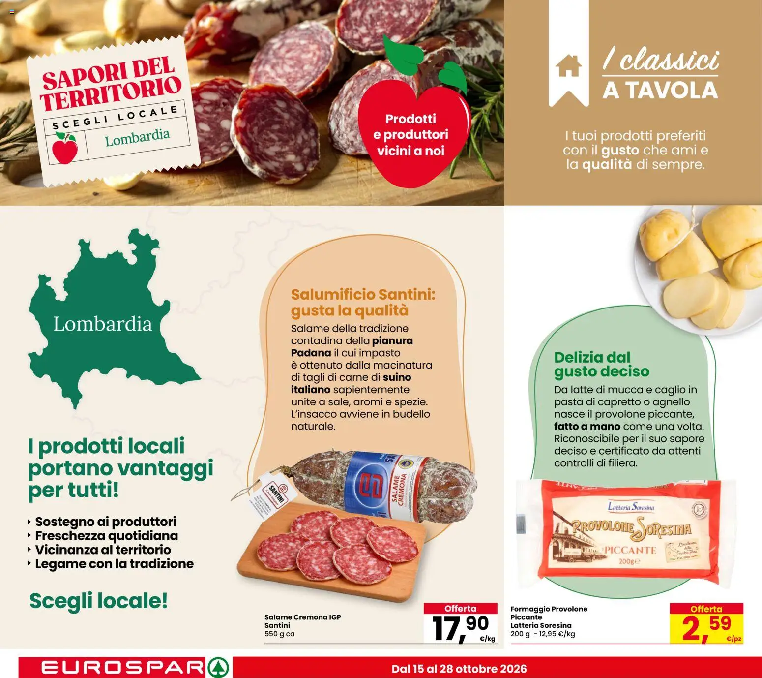 Volantino Eurospar del 15/10/2026 | Pagina: 12 | Prodotti: Provolone, Salame, Pasta, Agnello