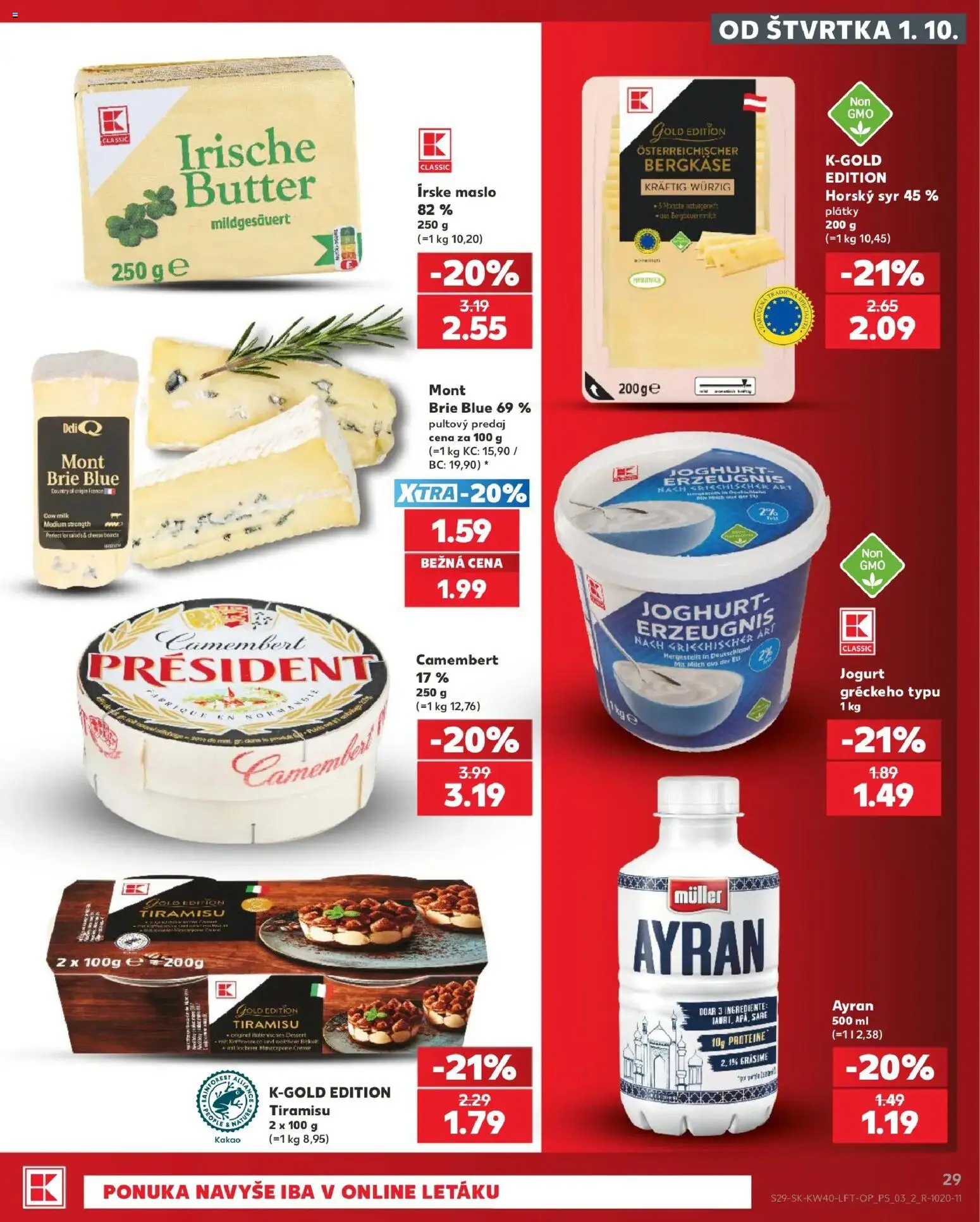 Nové Kaufland akcie – leták je platný od 01.10.2026 | Strana: 29 | Produkty: Maslo, Jogurt, Camembert, Kakao