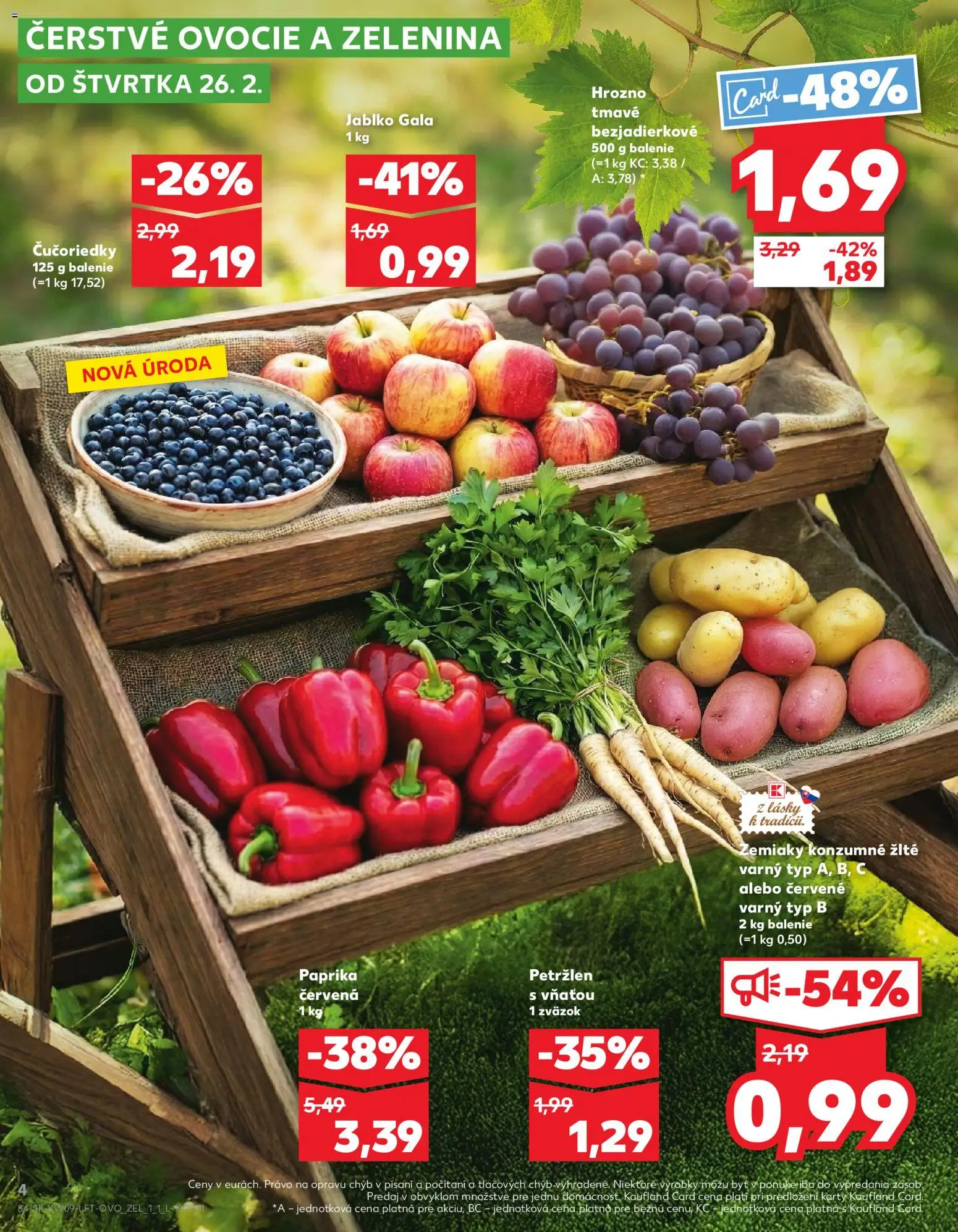 Nové Kaufland akcie – leták je platný od 26.02.2026 | Strana: 4 | Produkty: Paprika, Apple, Čučoriedky, Zelenina