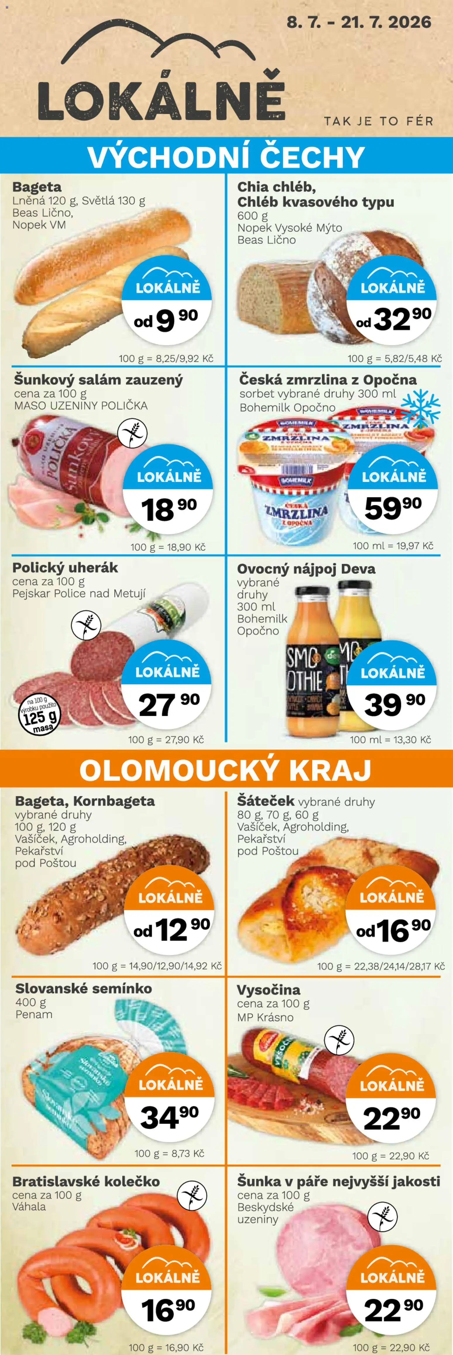 Konzum leták od 08.07.2026 | Strana: 2 | Produkty: Chléb, Salám, Šunkový salám, Bageta