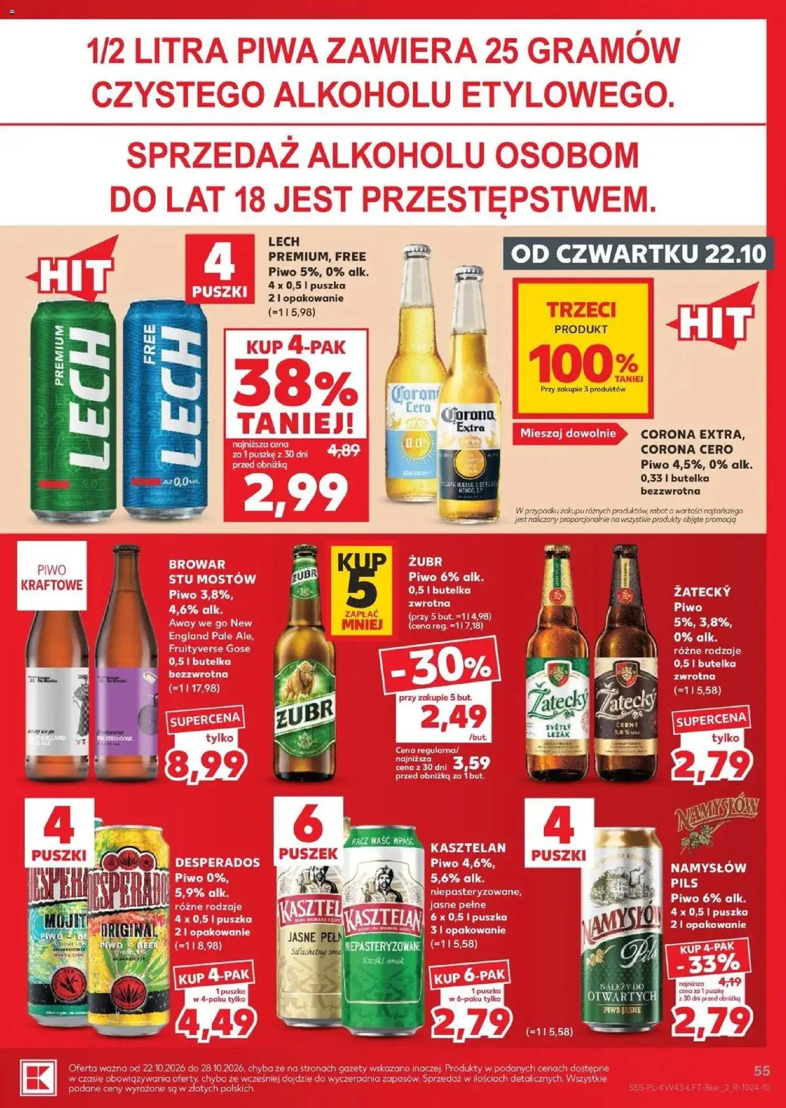 Kaufland aktualna gazetka od 22.10.2026 - od jutra PDF | Strona: 55 | Produkty: Lech, Piwo, Piwo kraftowe, Namysłów piwo