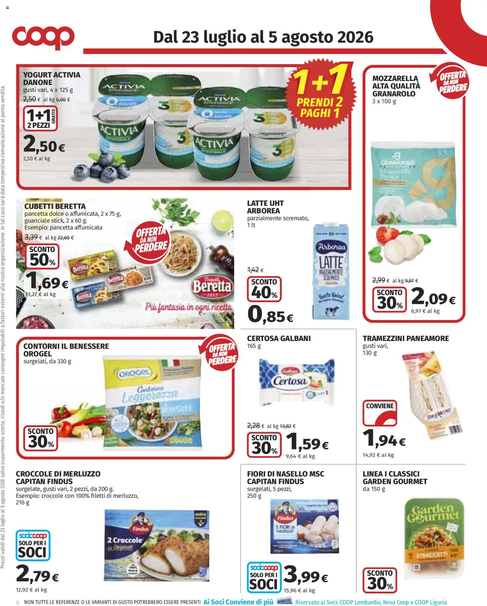 Volantino COOP del 23/07/2026 | Pagina: 6 | Prodotti: Yogurt, Merluzzo, Latte, Guanciale
