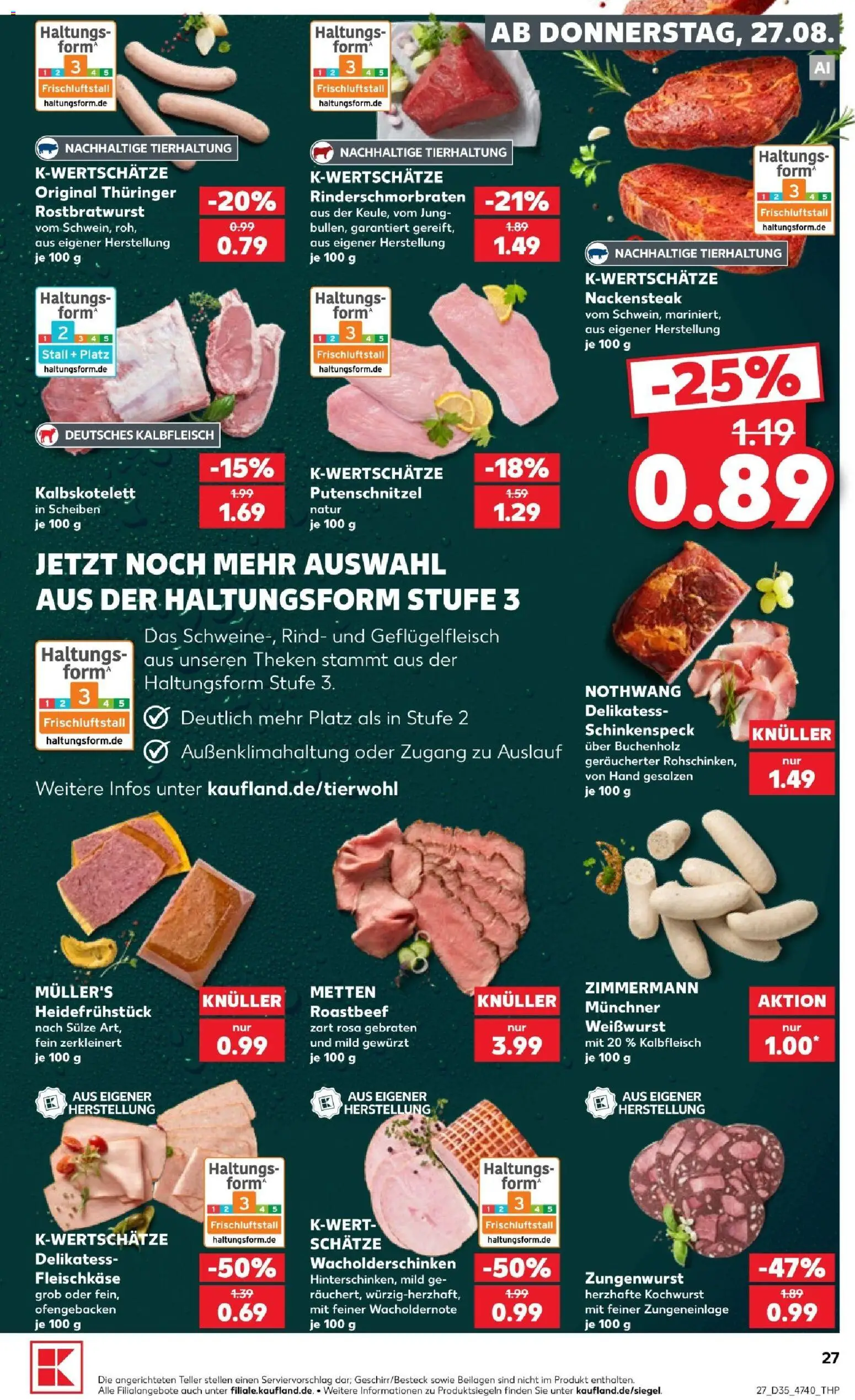 Kaufland Prospekt Hannover – gültig ab 27.08.2026 | Seite: 27 | Produkte: Beilagen, Weißwurst, Roastbeef, Putenschnitzel