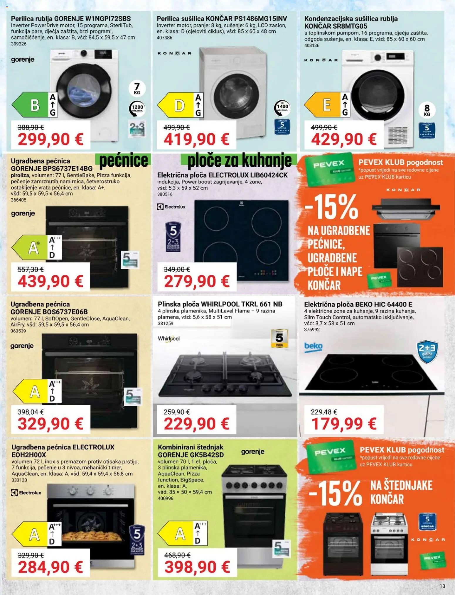 Pevex katalog | vrijedi od 05.03.2026 | Stranica: 13 | Proizvodi: Perilica rublja, Pizza, Vrata, Štednjak