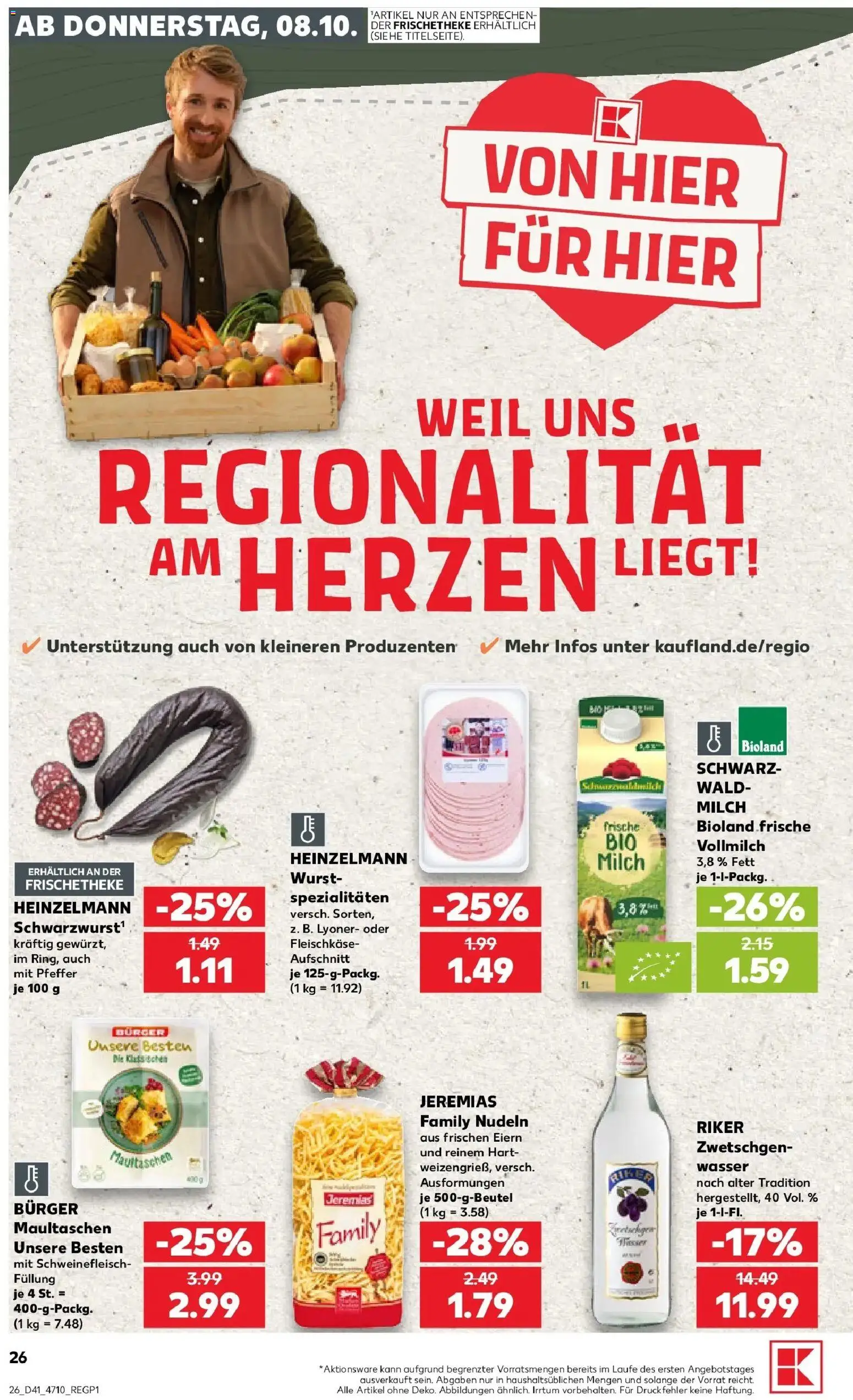Prospekt Kaufland ab 08.10.2026 » Angebote Online zum Blättern | Seite: 26 | Produkte: Burger, Zwetschgen, Wurst, Schweinefleisch