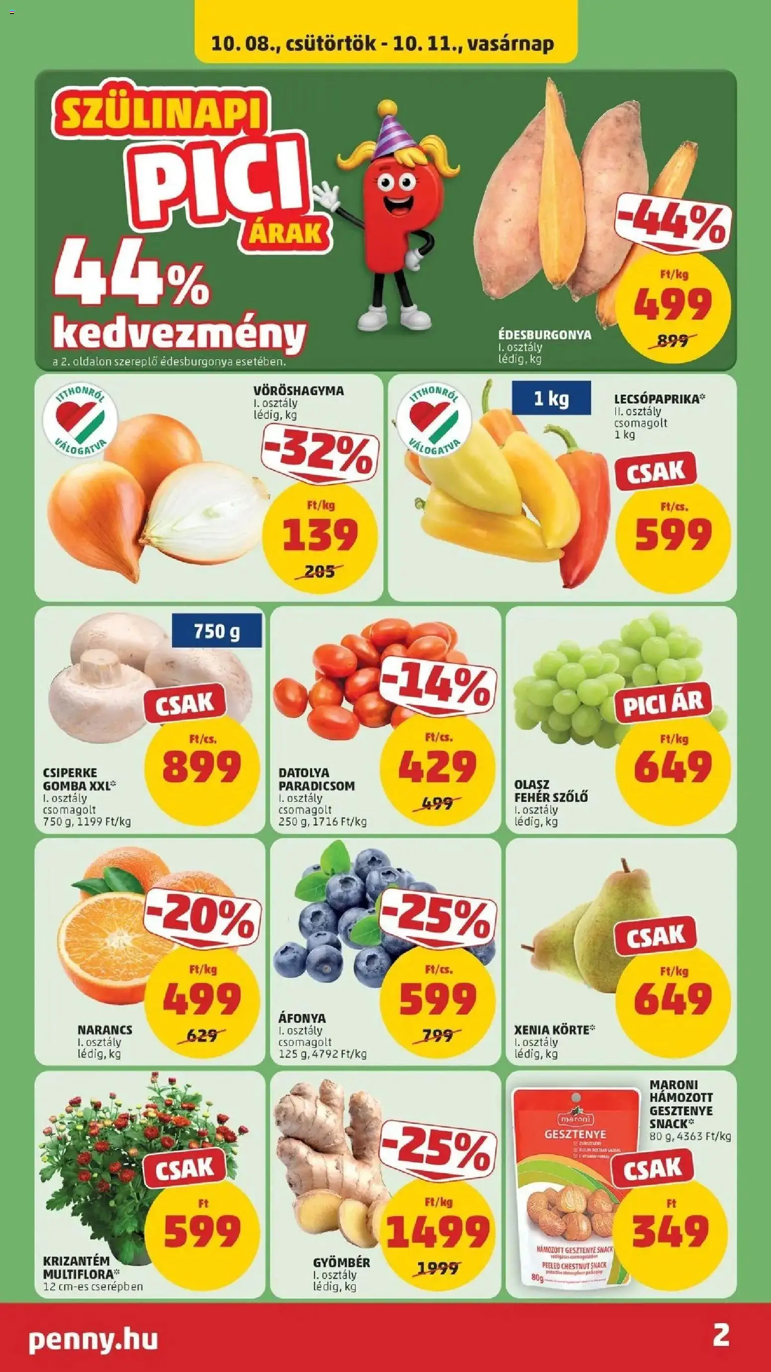 PENNY aktuális akciós újság: 2026.10.07.-tól lapozható | Oldal: 2 | Termékek: Vöröshagyma, Lé, Édesburgonya, Gesztenye