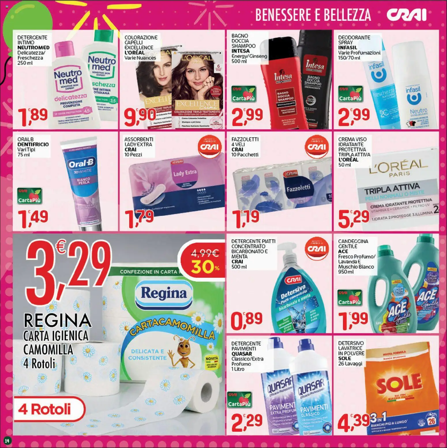 Volantino CRAI del 01/10/2026 | Pagina: 14 | Prodotti: Deodorante, Candeggina, Intimo, Menta