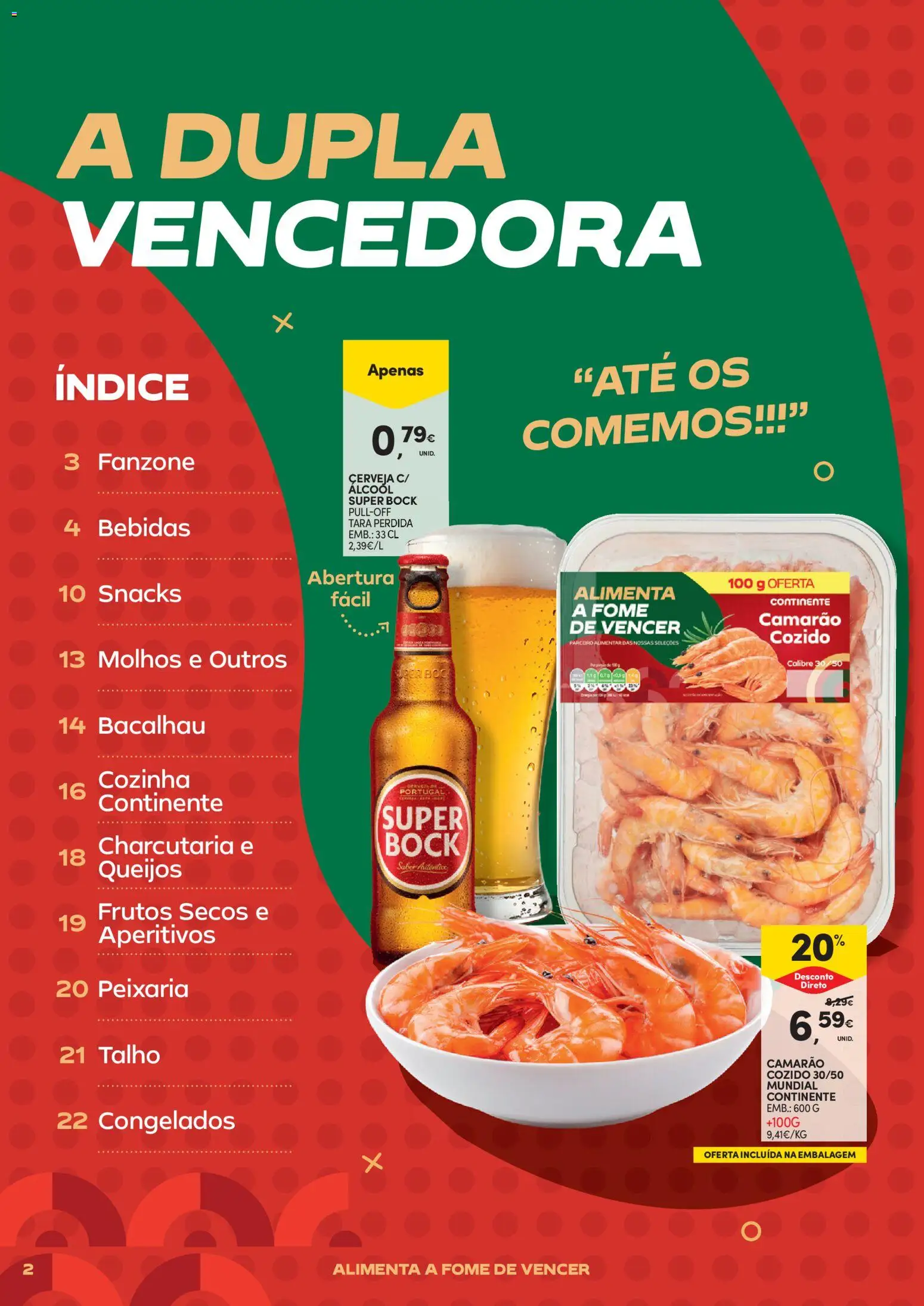 Continente - Futebol Alimenta a fome de vencer │ válido de 09.06.2026 | Página: 2 | Produtos: Bacalhau, Super bock, Camarão, Cerveja