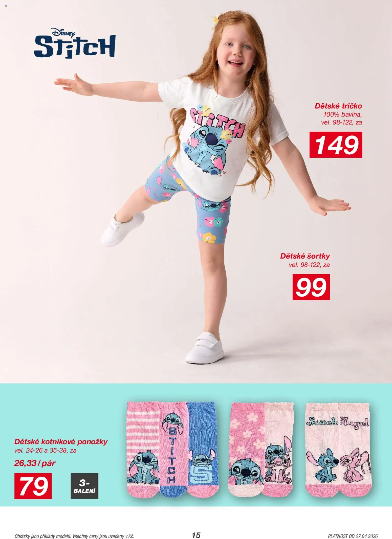 Kik leták od 27.04.2026 | Strana: 15 | Produkty: Tričko, Ponožky, Stitch