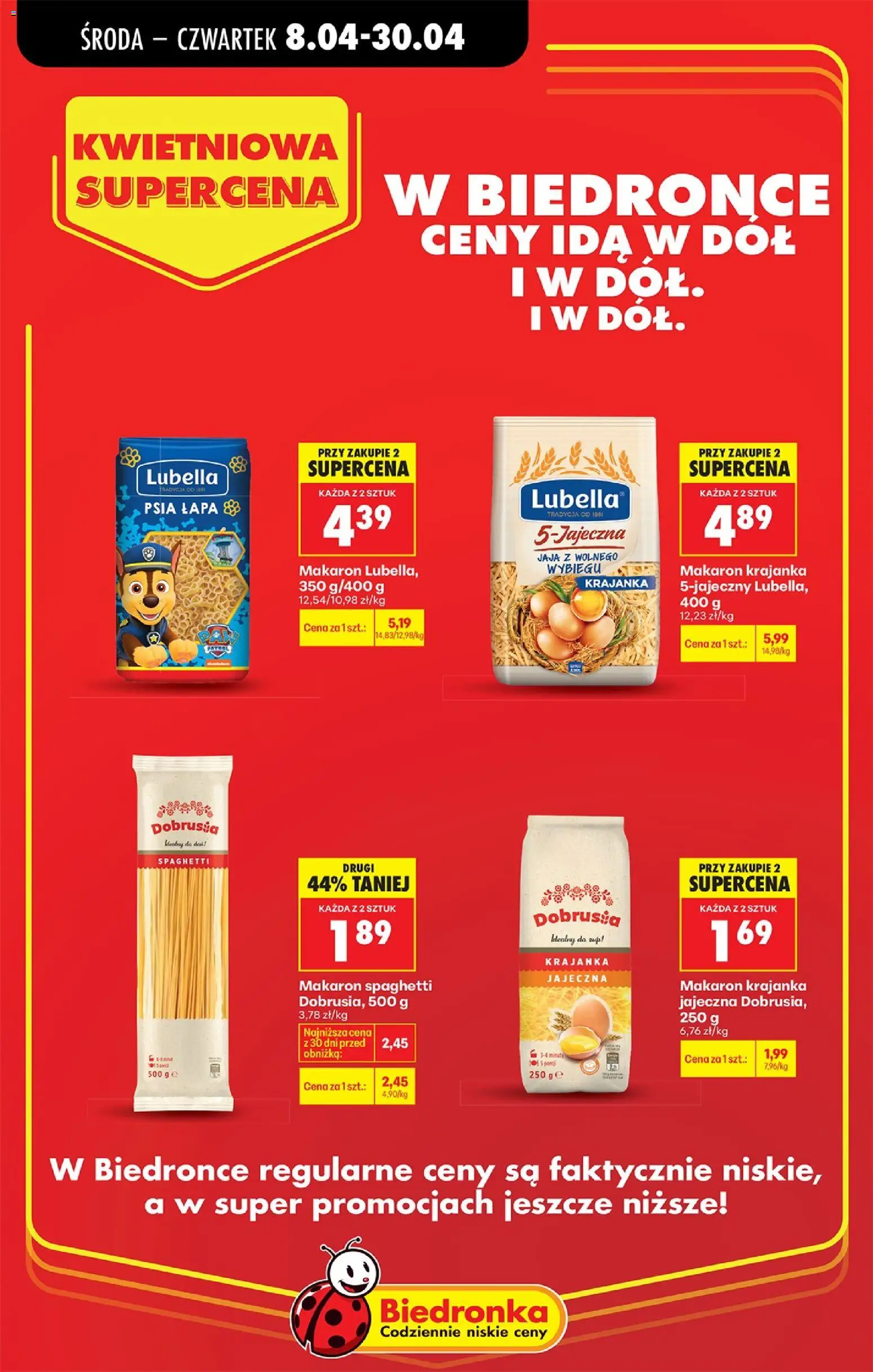 Biedronka gazetka - Kwietniowa promocja od 08.04.2026 | Strona: 11 | Produkty: Makaron spaghetti, Dobrusia makaron, Makaron, Jaja