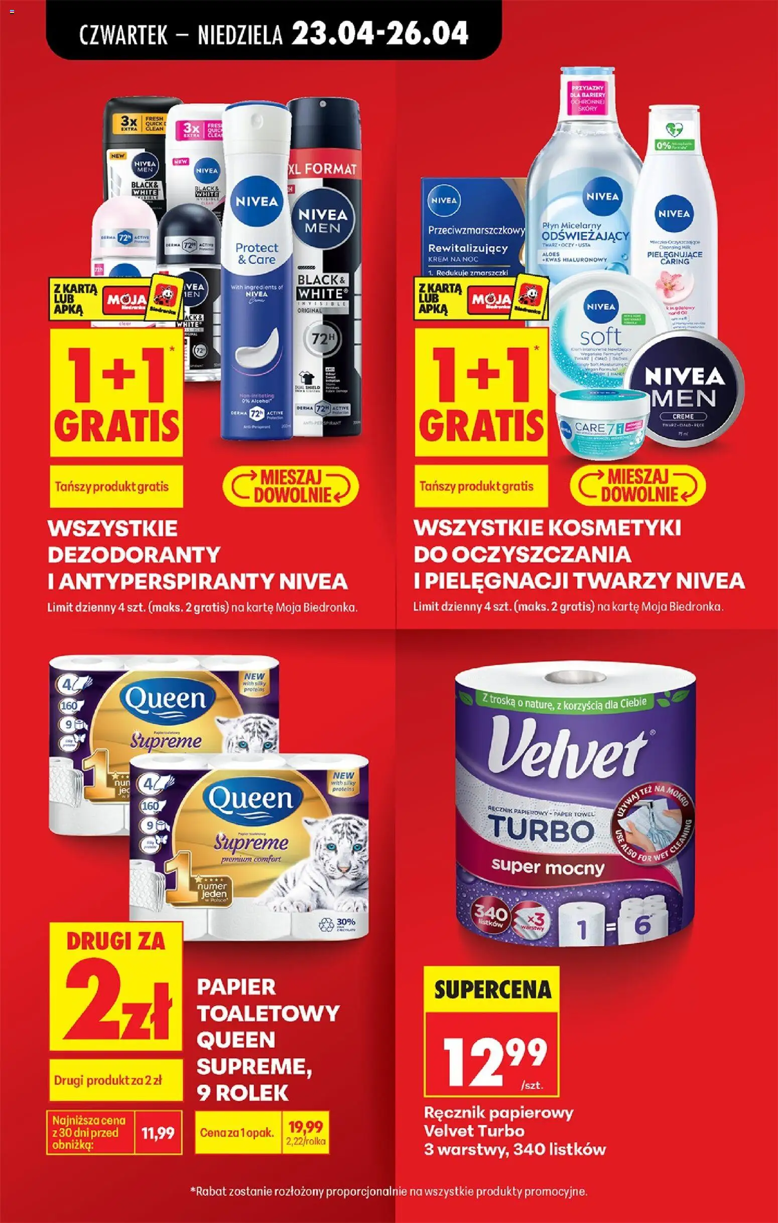 Biedronka gazetka od czwartku od 23.04.2026 | Strona: 33 | Produkty: Papier toaletowy queen, Karta, Kosmetyki, Ręcznik papierowy