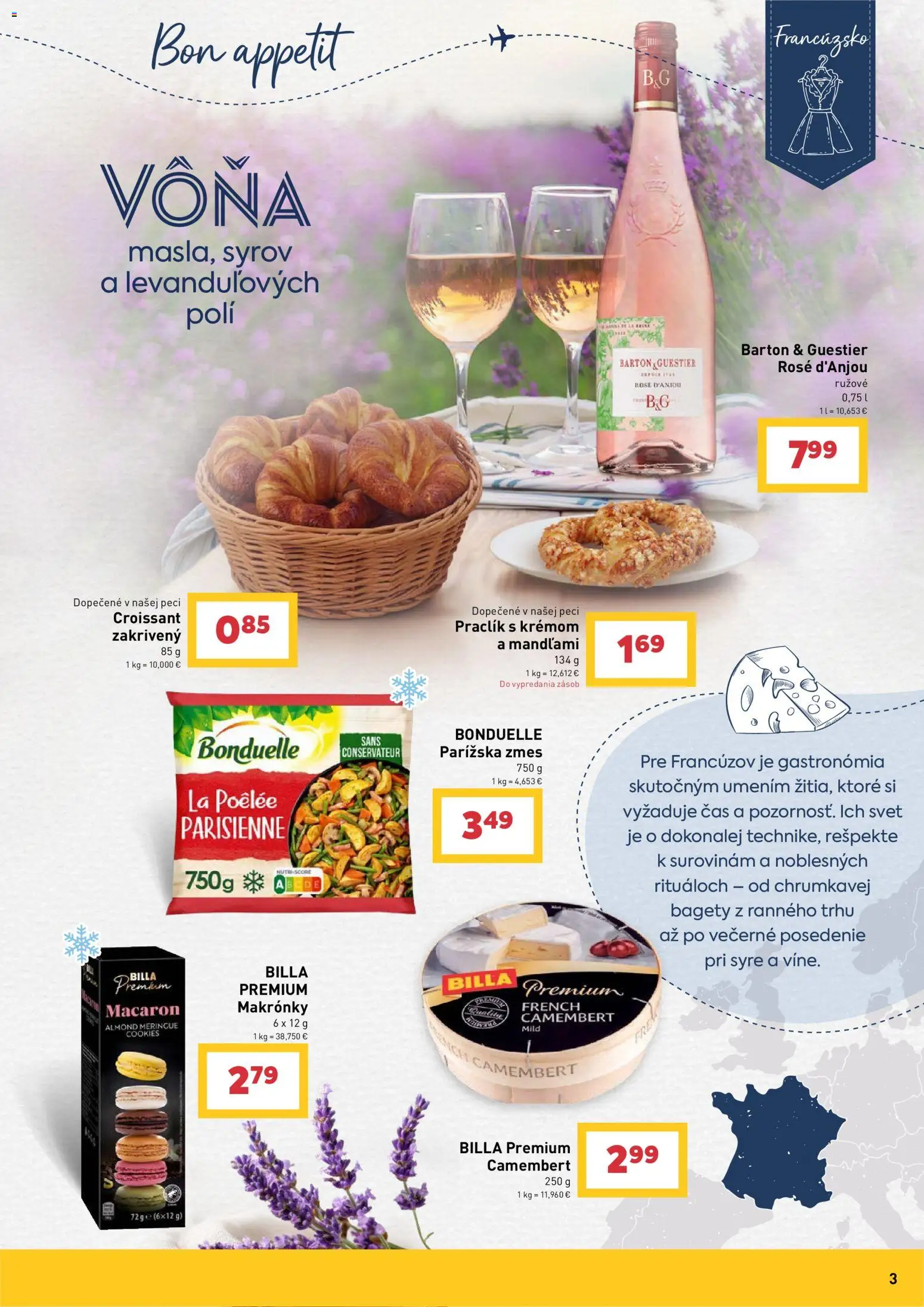 Nové Billa akcie – leták je platný od 29.07.2026 | Strana: 3 | Produkty: Croissant, Makronky