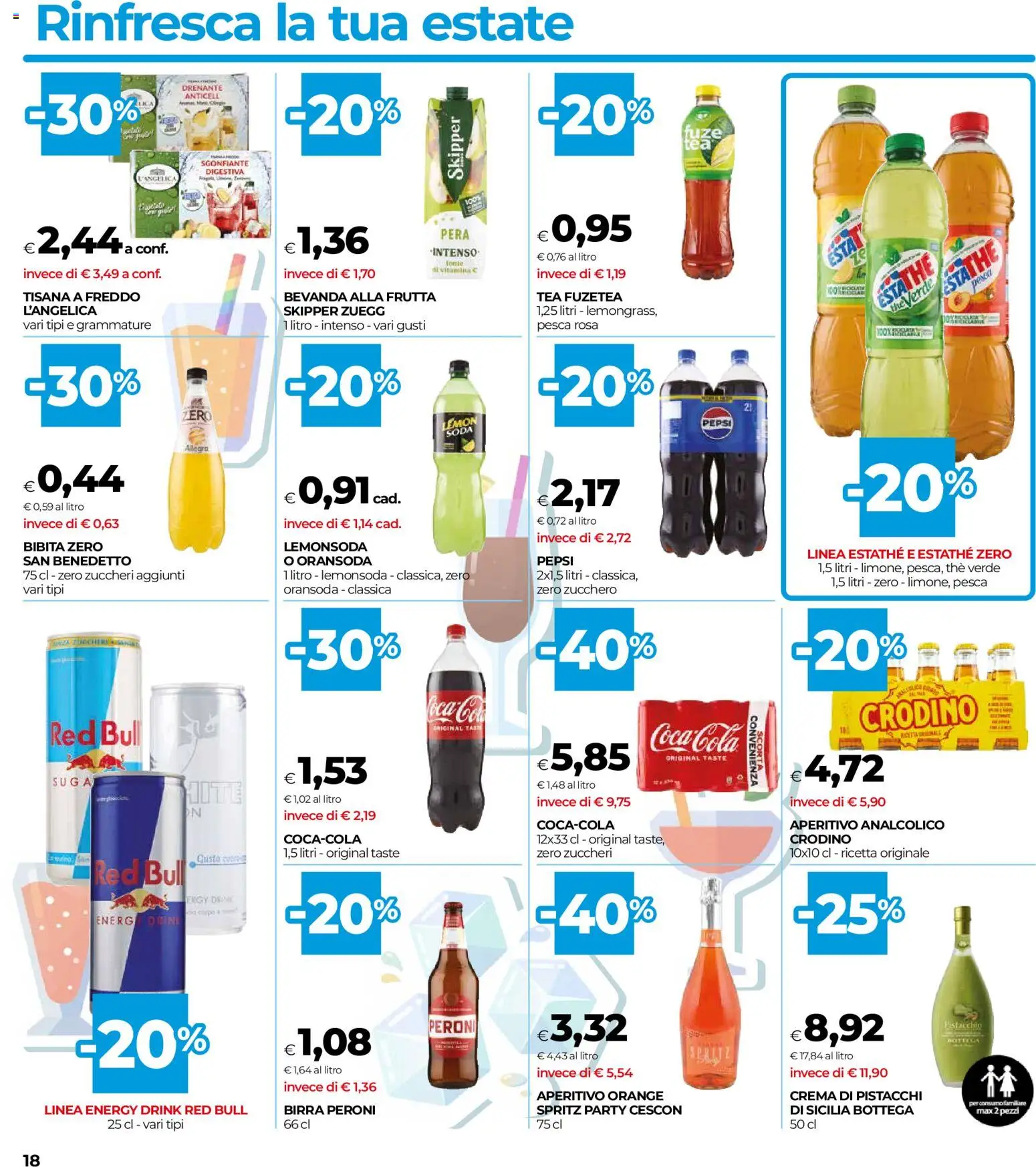 Volantino COOP del 30/07/2026 | Pagina: 18 | Prodotti: Crema, Pesca, Red Bull, Coca Cola