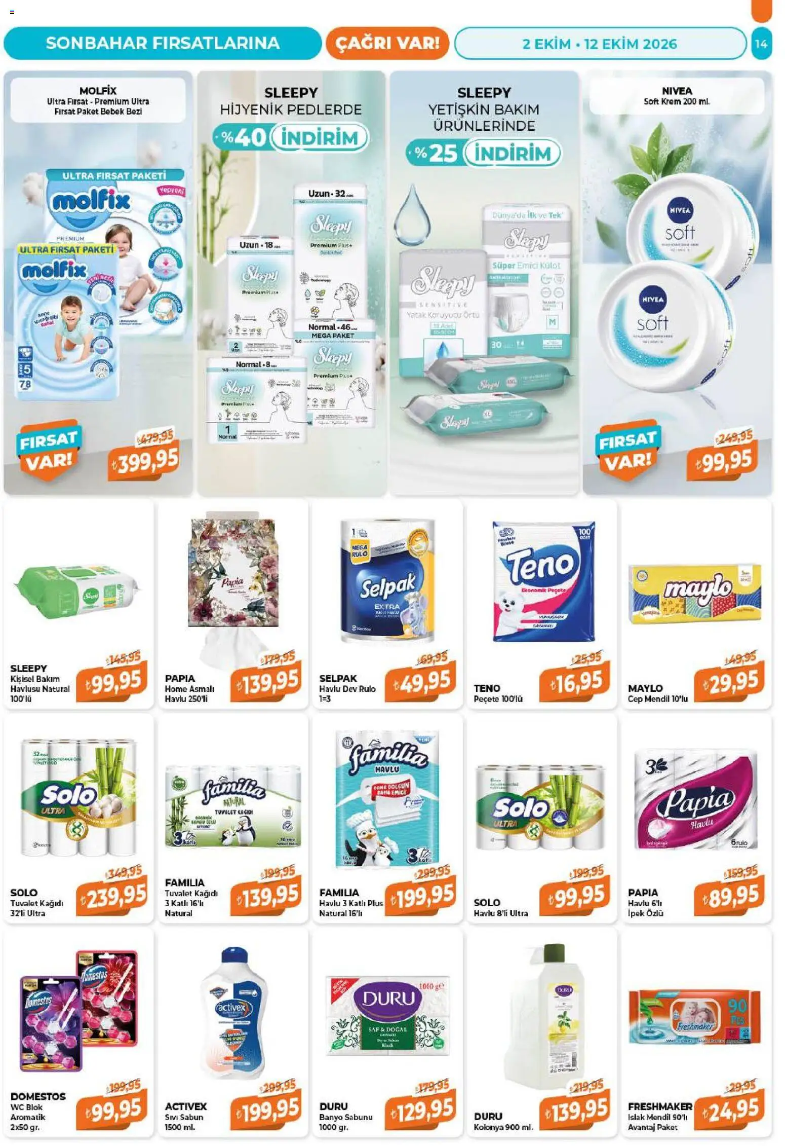 Çağrı Market - Güncel Katalog - 02 Ekim 2026 tarihinden itibaren geçerlidir | Sayfa: 14 | Ürünler: Yatak, Tuvalet, Sabun, Tuvalet kağıdı
