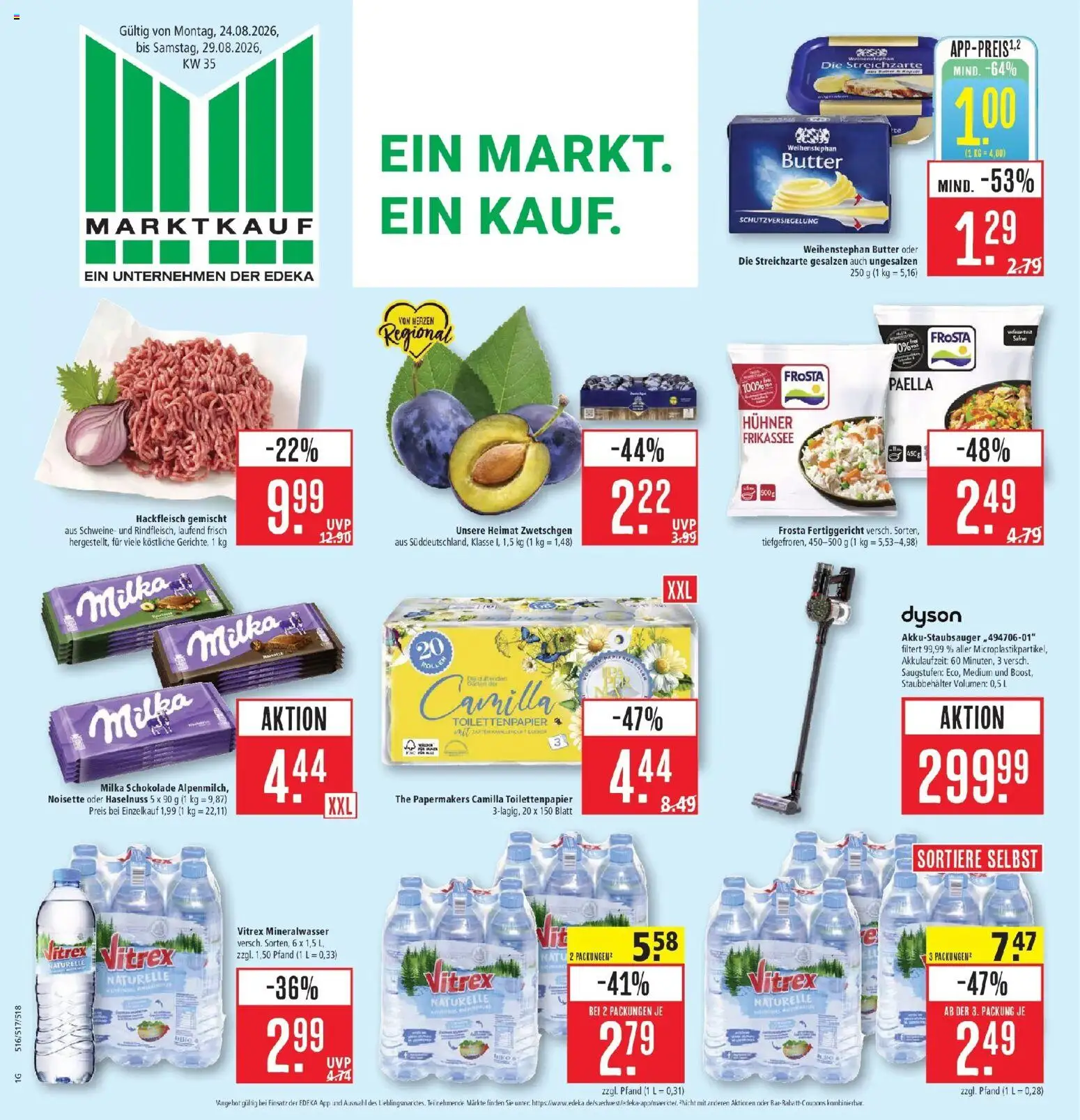 Marktkauf Prospekt Friedrichshafen (ab 24.08.2026) » Angebote online | Seite: 1 | Produkte: Dyson, Butter, Milka schokolade, Weihenstephan butter