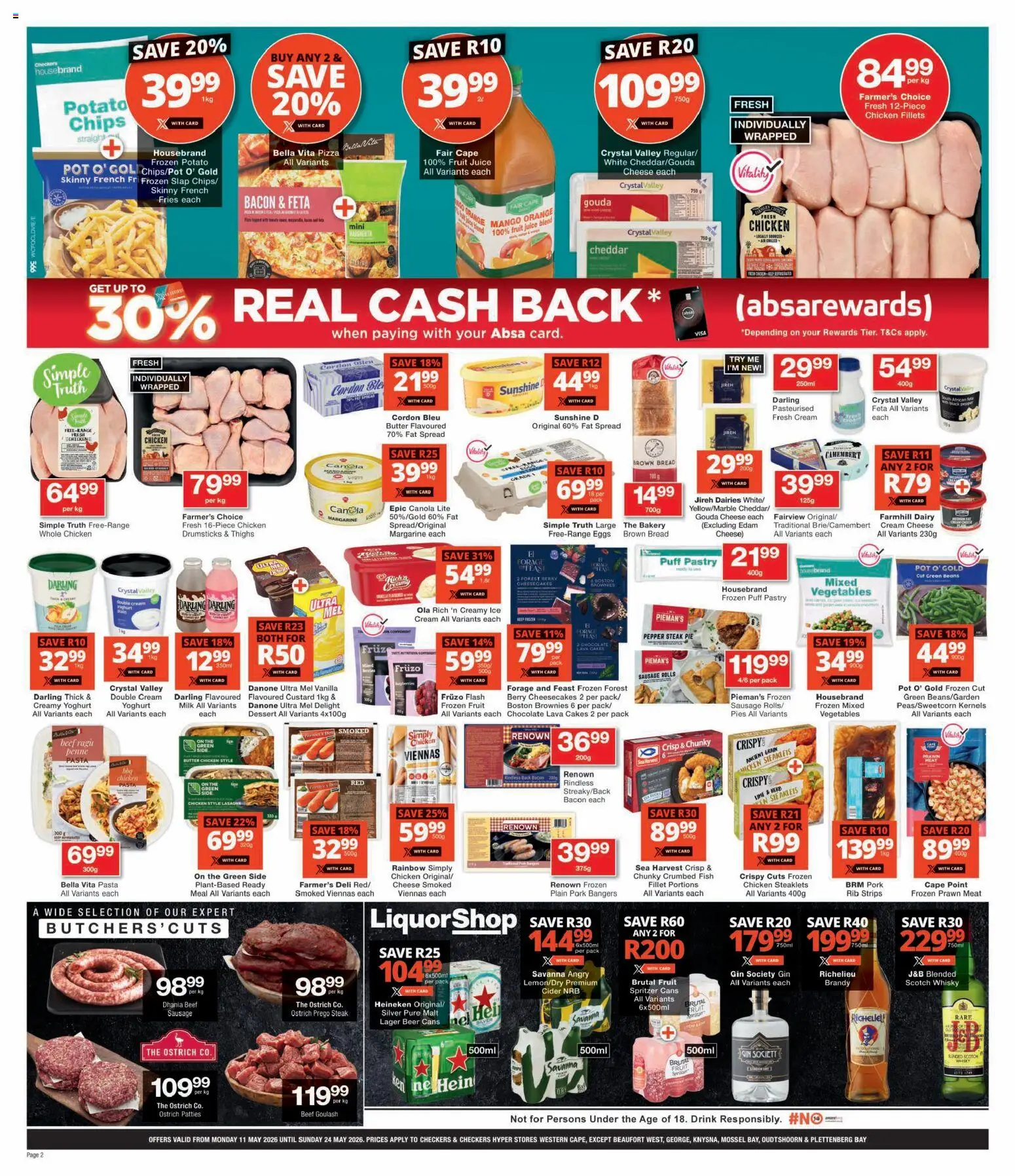 New Checkers catalogue – valid from 11.05.2026 | Page: 2 | Products: Yoghurt, Brandy, Eggs, Pizza