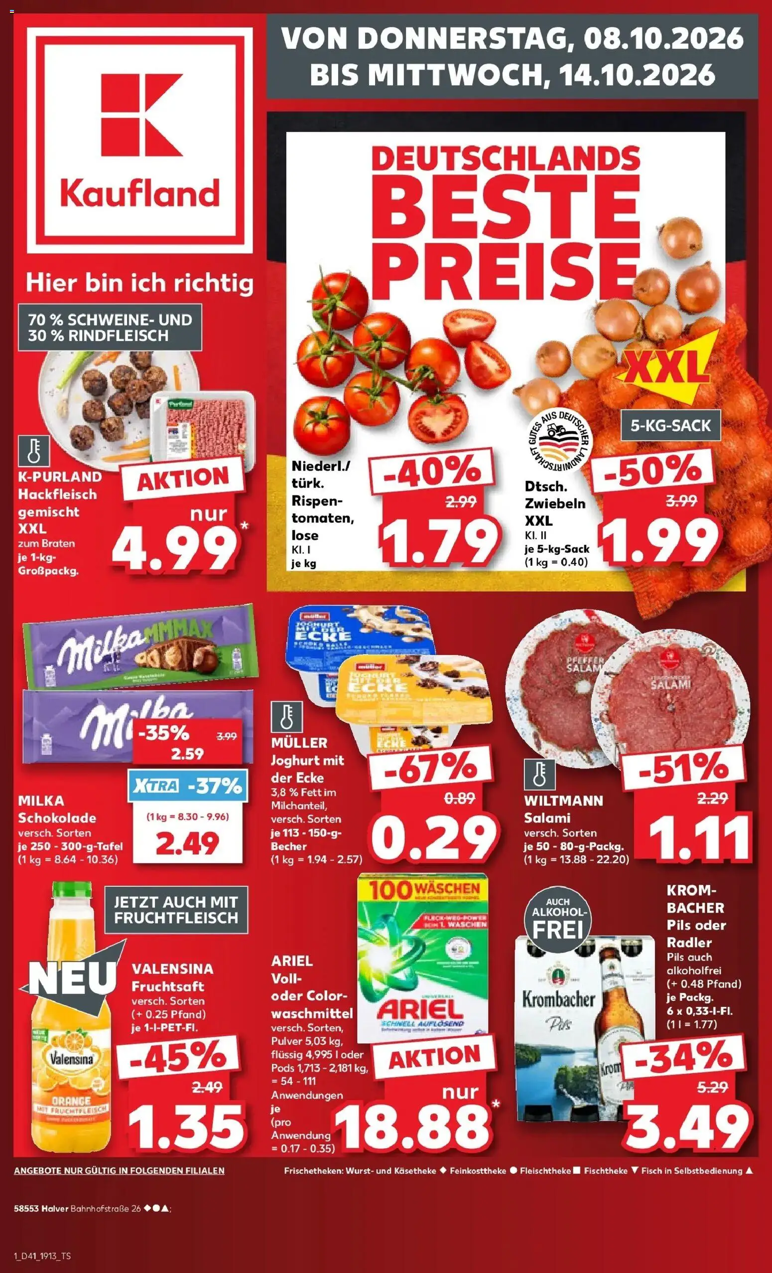 Prospekt Kaufland ab 08.10.2026 » Angebote Online zum Blättern | Seite: 1 | Produkte: Ariel, Schokolade, Zwiebeln, Hackfleisch