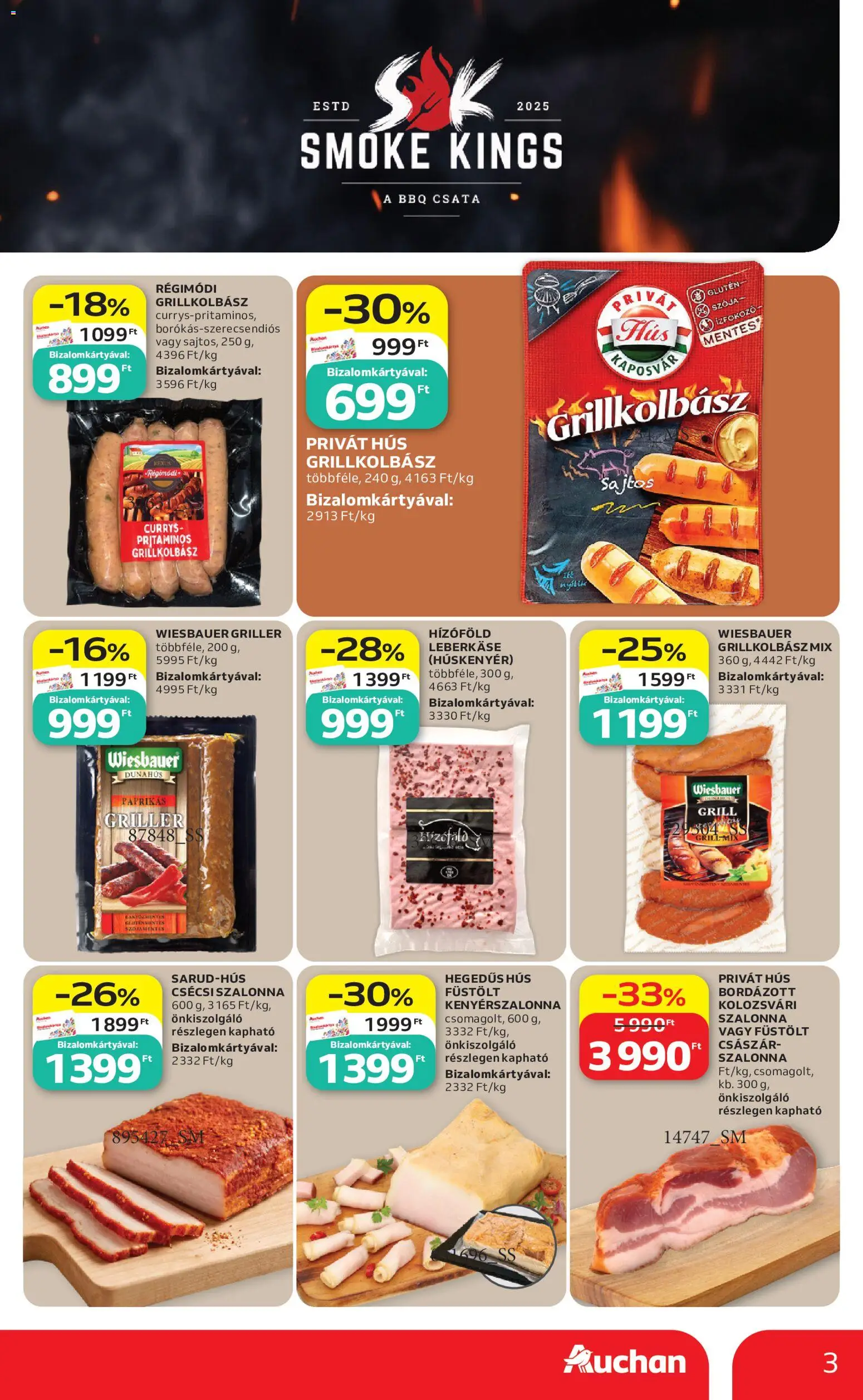 Auchan akciós ujság - amely érvényes a következő dátumtól: 2026.07.16. | Oldal: 3 | Termékek: Hús, Kenyérszalonna, Bacon, Szalonna