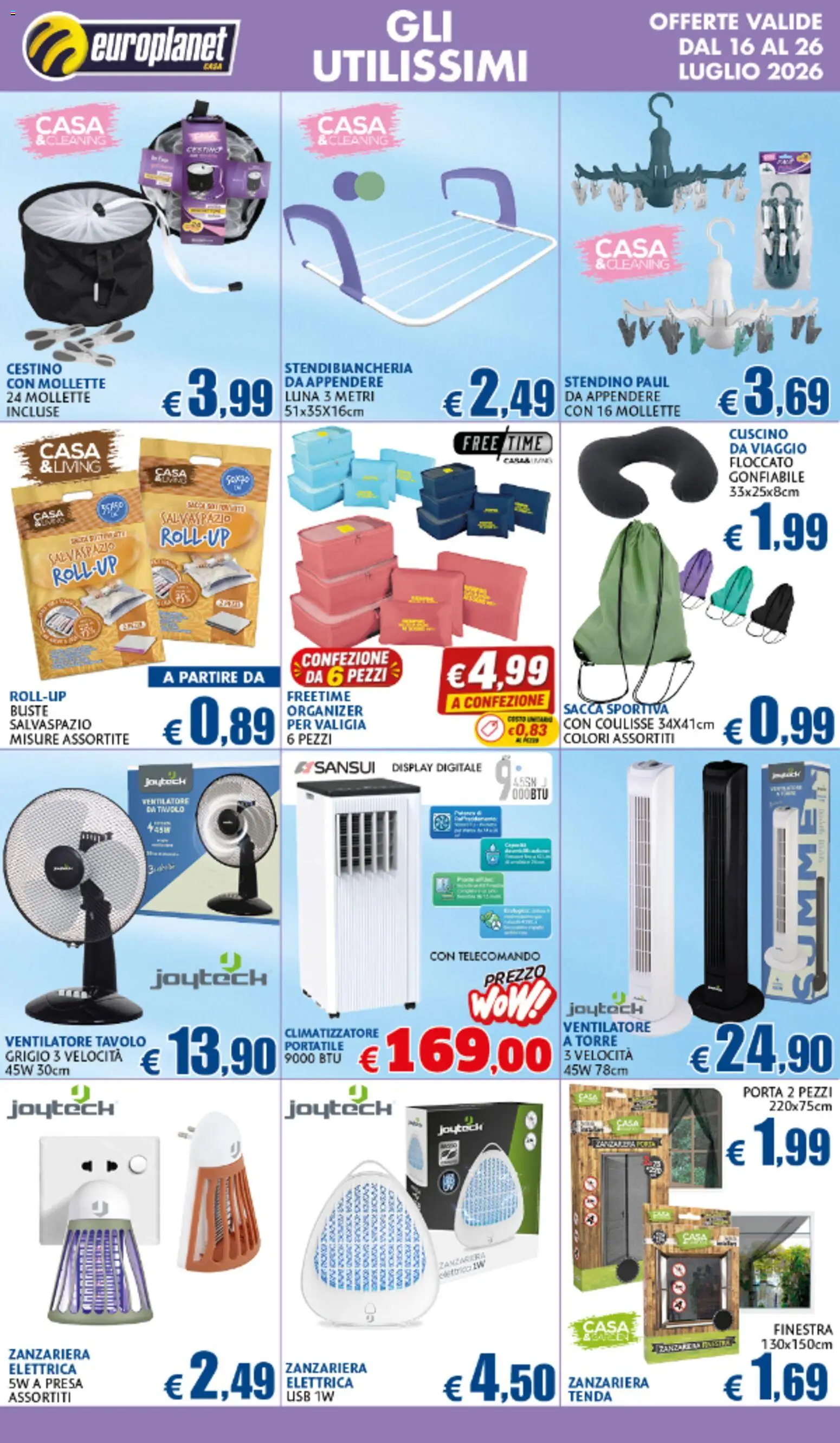 Volantino Europlanet Casa del 16/07/2026 | Pagina: 9 | Prodotti: Ventilatore, Climatizzatore, Stendibiancheria, Tavolo