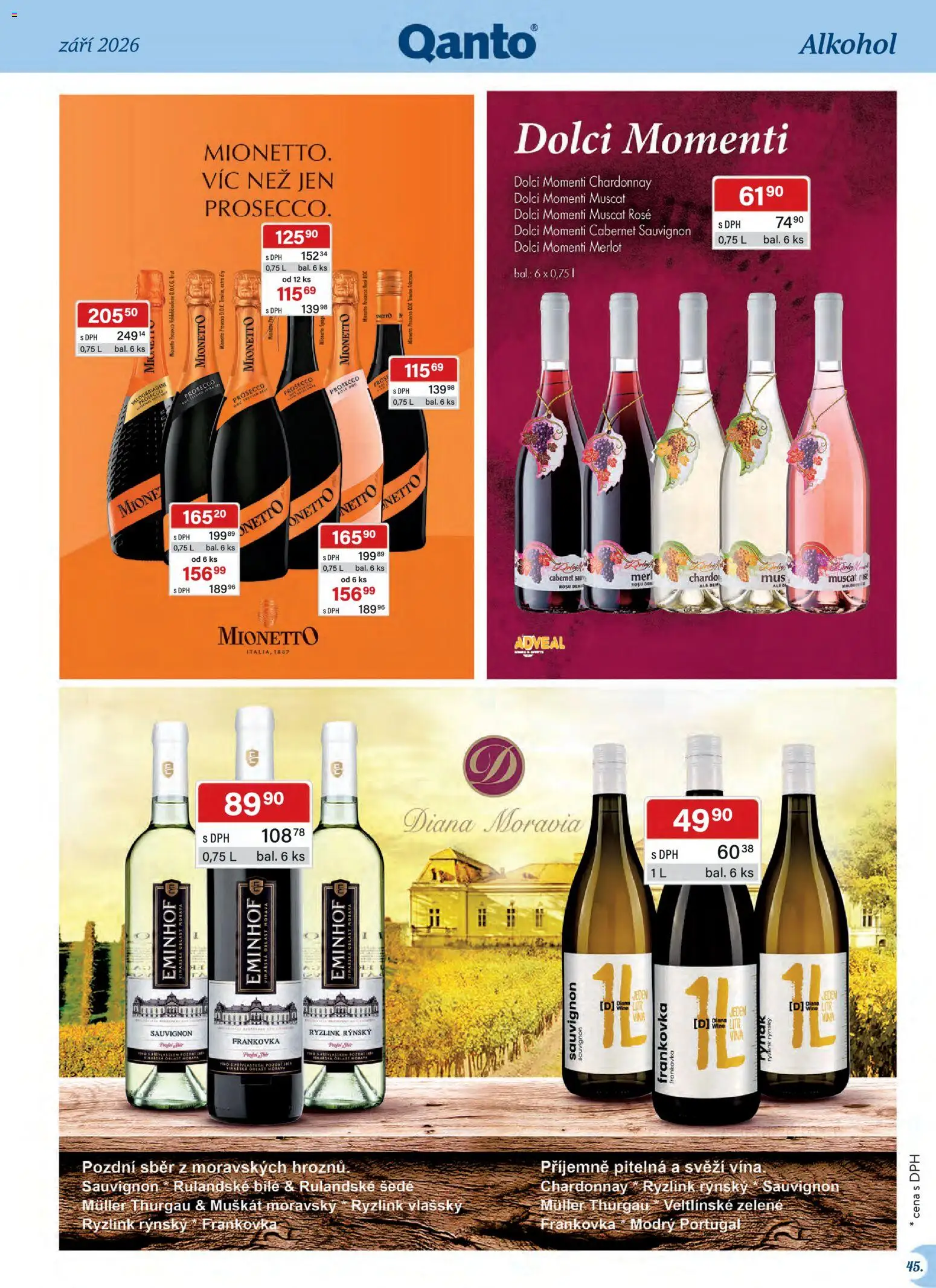 Astur & Qanto leták - Velkoobchod 09/2026 od 01.09.2026 | Strana: 45 | Produkty: Mionetto Prosecco, Merlot, Cabernet Sauvignon, Prosecco Valdobbiadene