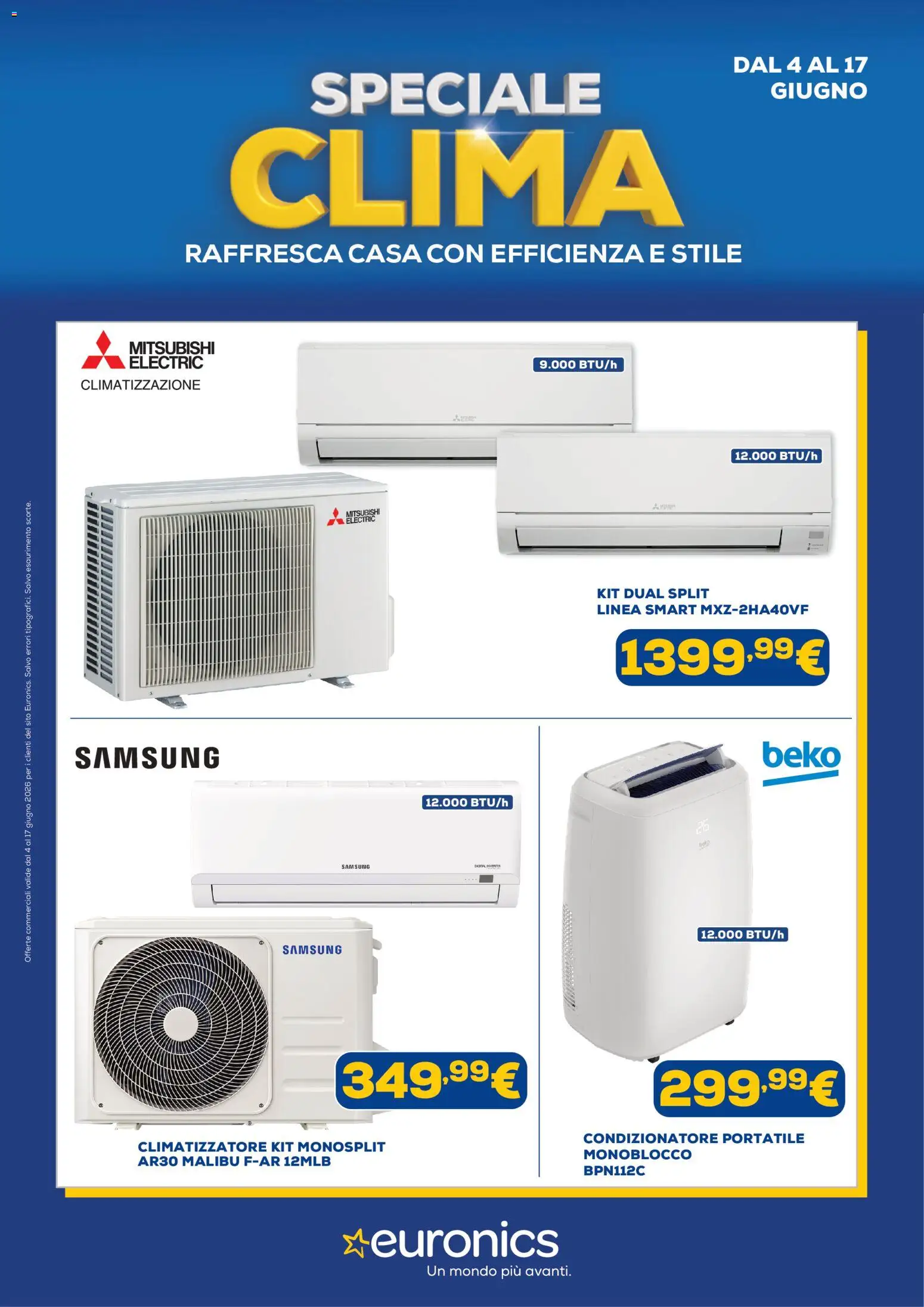 Volantino Euronics del 04.06.2026 | Pagina: 1 | Prodotti: Climatizzatore, Condizionatore, Condizionatore portatile, Samsung
