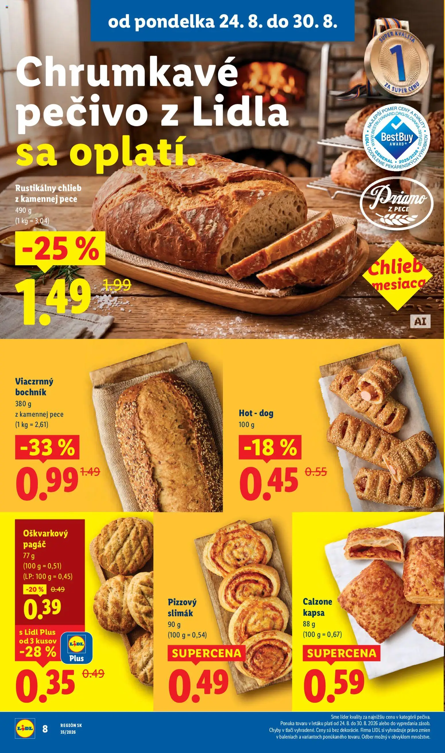 Nové Lidl akcie – leták je platný od 24.08.2026 | Strana: 12 | Produkty: Chlieb, Pizza, Pečivo