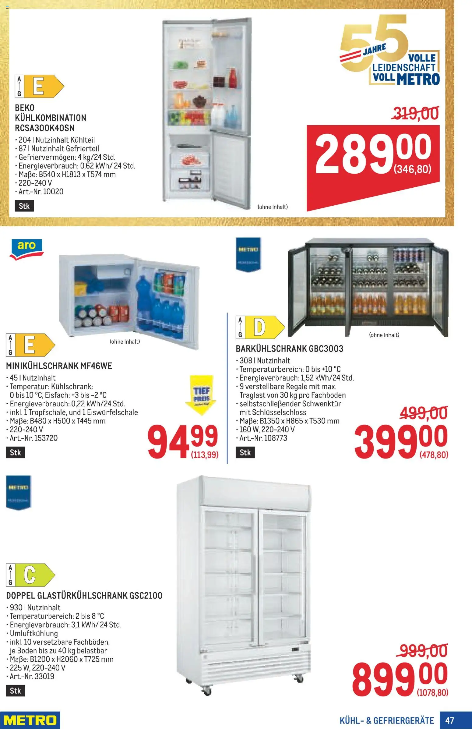 Metro angebote Profi gültig ab 28.05.2026 | Seite: 47 | Produkte: Kühlschrank