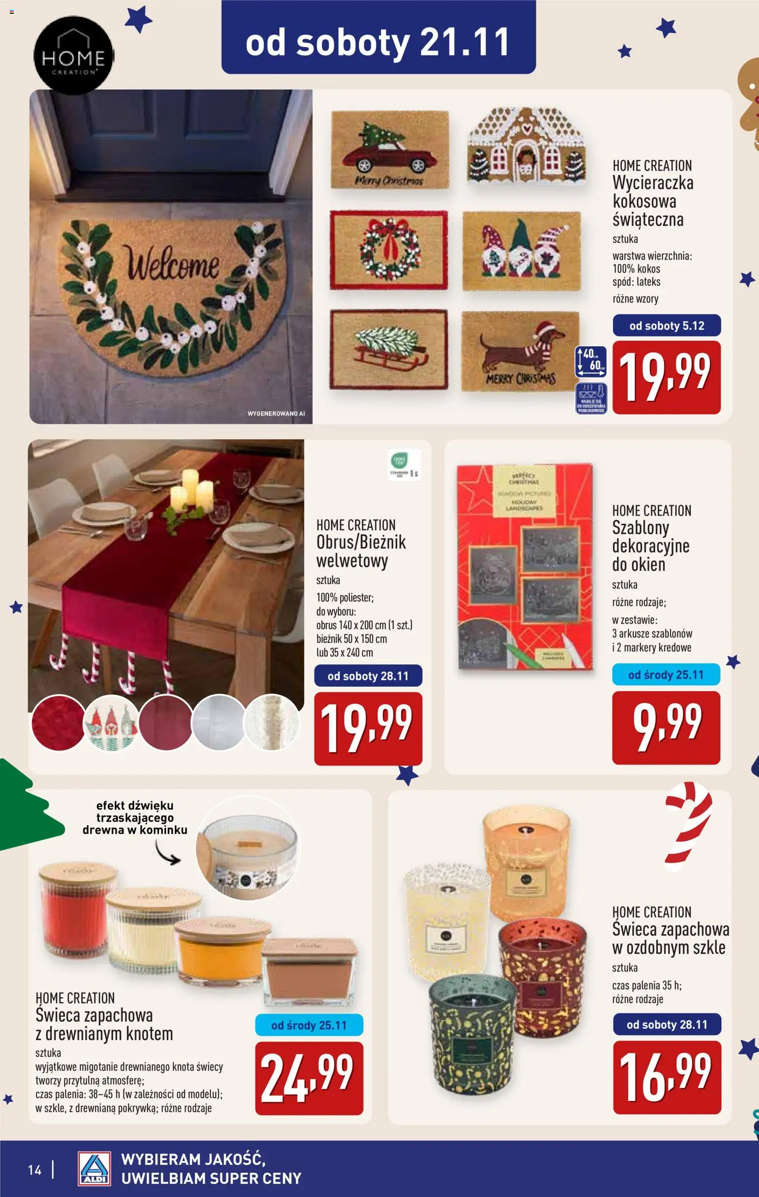 Aldi gazetka - Katalog dekoracyjny od 28.10.2026 | Strona: 14 | Produkty: Świeca, Wycieraczka, Kokos