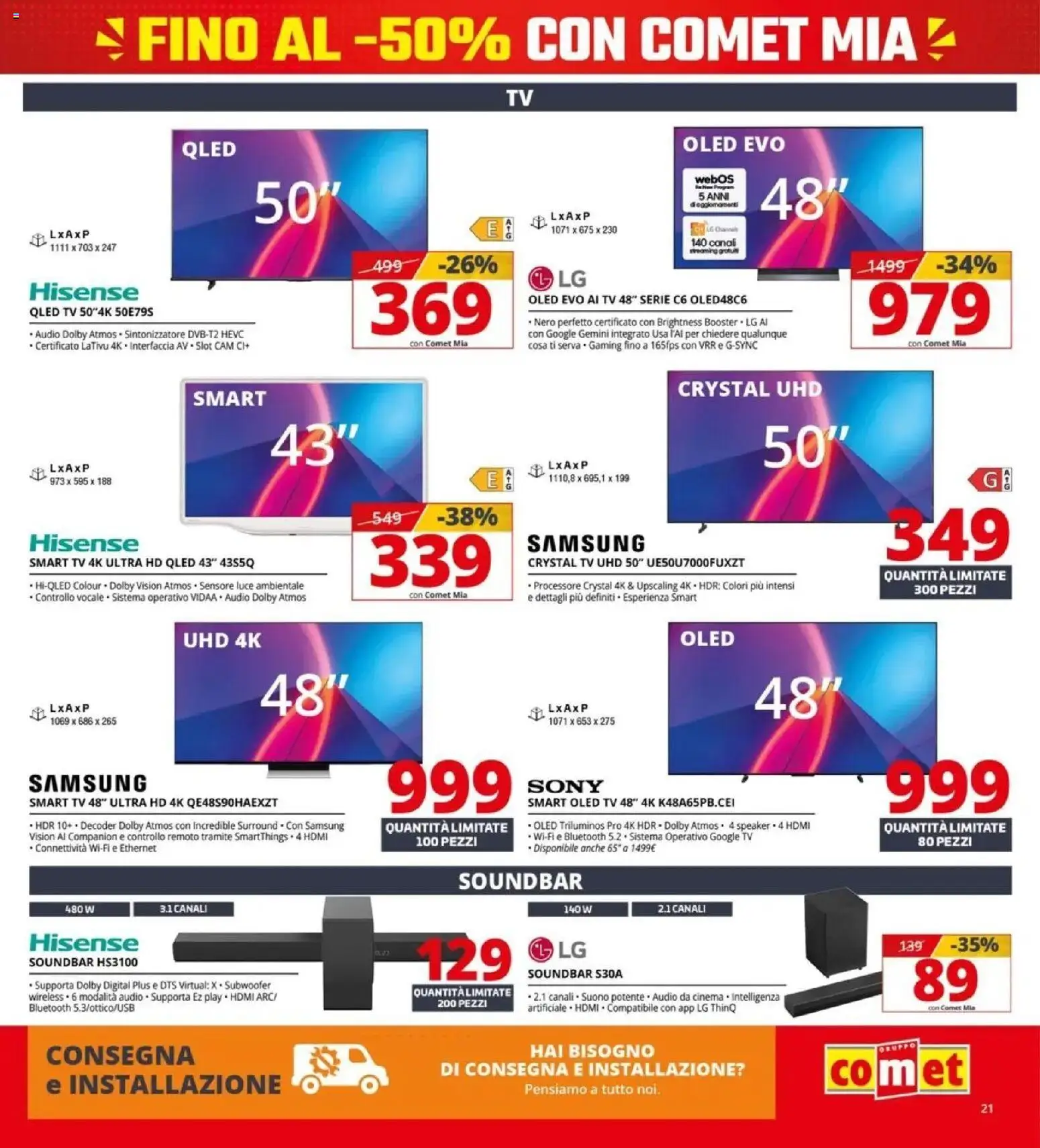 Volantino Comet del 08/10/2026 | Pagina: 21 | Prodotti: smart TV, Soundbar, TV, Samsung