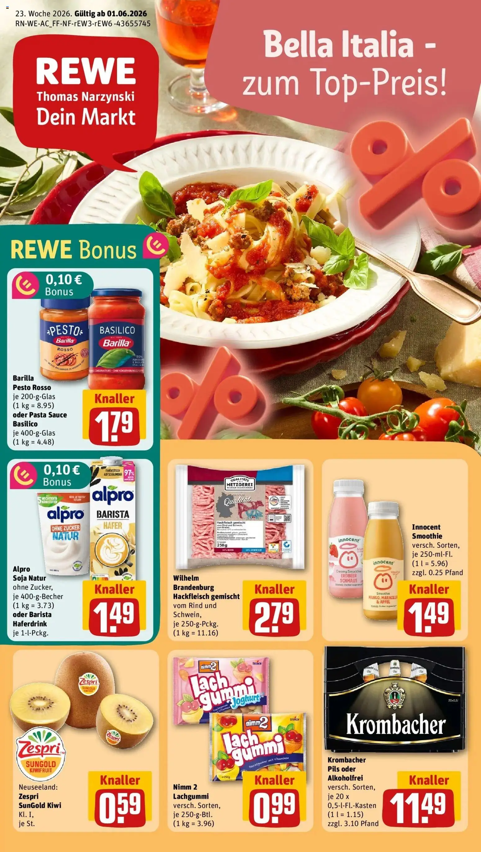 Rewe Prospekt Nettetal / Kaldenkirchen – gültig ab 01.06.2026 | Seite: 1 | Produkte: Pils, Haferdrink, Zucker, Krombacher