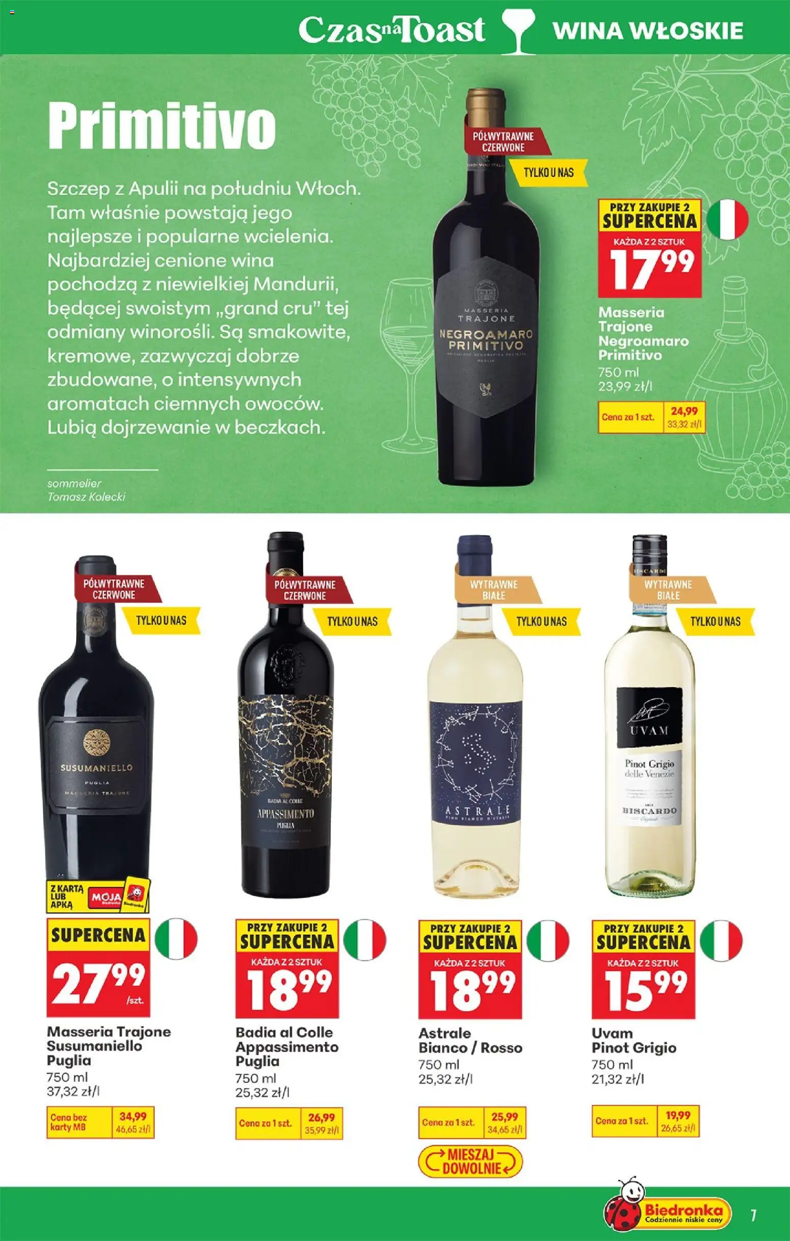 Biedronka Polsko leták - Czas na toast od 05.10.2026 | Strana: 7 | Produkty: Primitivo, Karty, Pinot Grigio