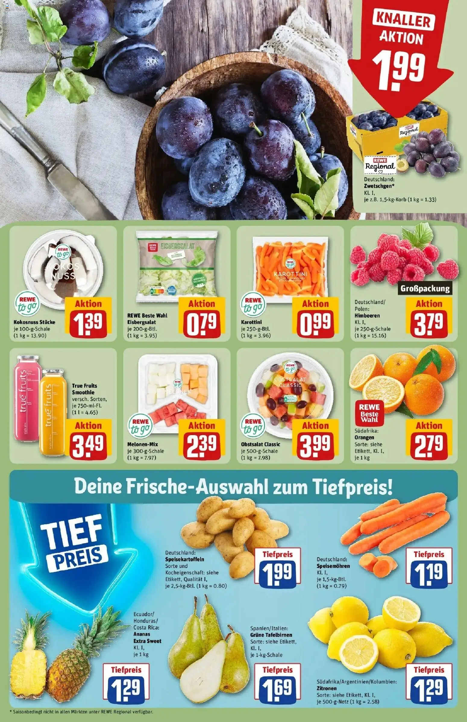 REWE Prospekt ab 17.08.2026 zum Blättern » Angebote | Seite: 8 | Produkte: Himbeeren, Orangen, Eisbergsalat, Zitronen