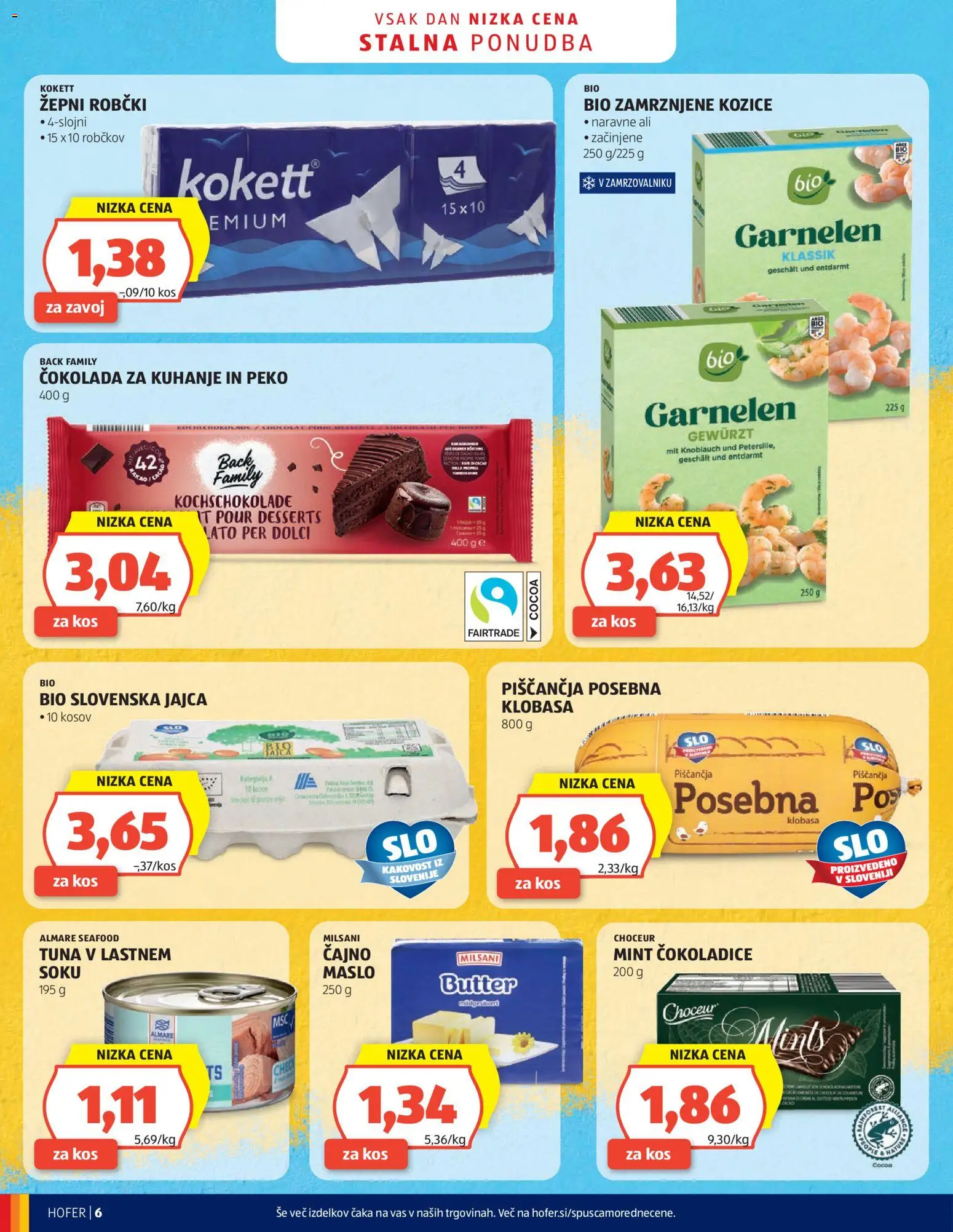 Hofer SI katalog | vrijedi od 16.09.2026 | Stranica: 6 | Proizvodi: Cokoladice, Čokolada za kuhanje, Tuna, Kozice