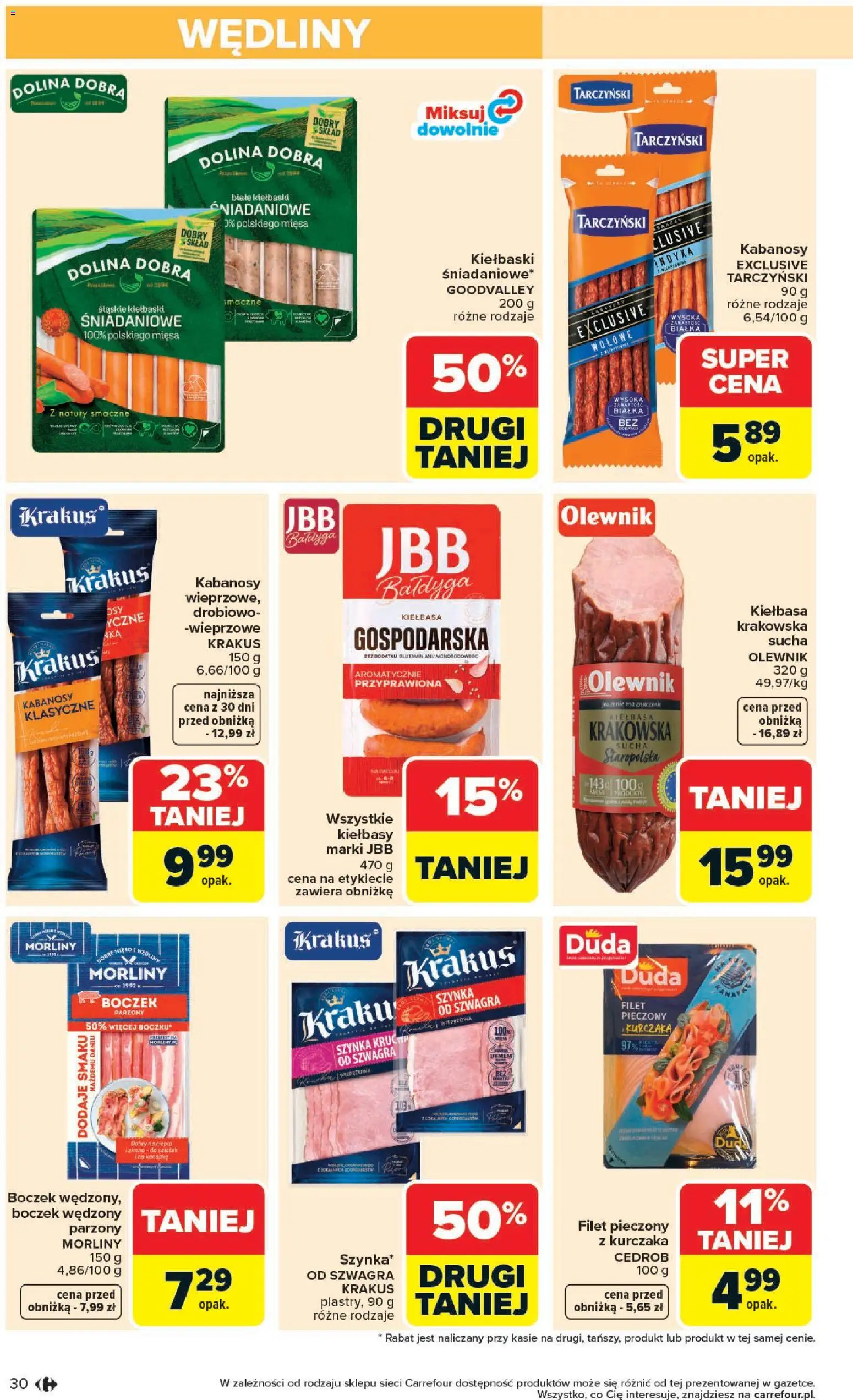 Carrefour gazetka - Zmieniliśmy Się Dla Ciebie od 25.05.2026 | Strona: 30 | Produkty: Kabanosy, Szynka, Boczek, Wędliny