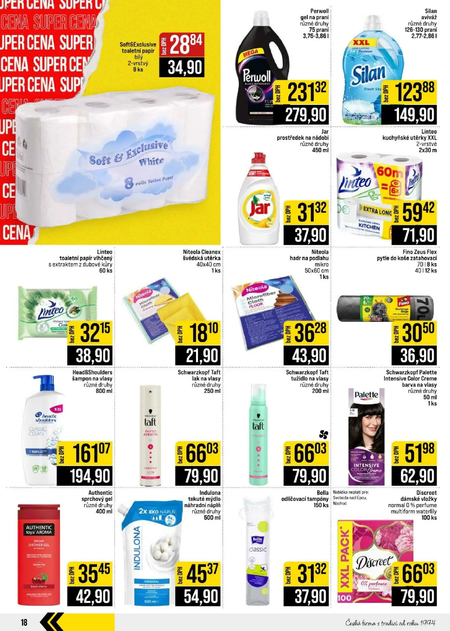 Jip leták - Cash & Carry od 14.10.2026 | Strana: 18 | Produkty: Sprchový gel, Gel na praní, Utěrky, Silan