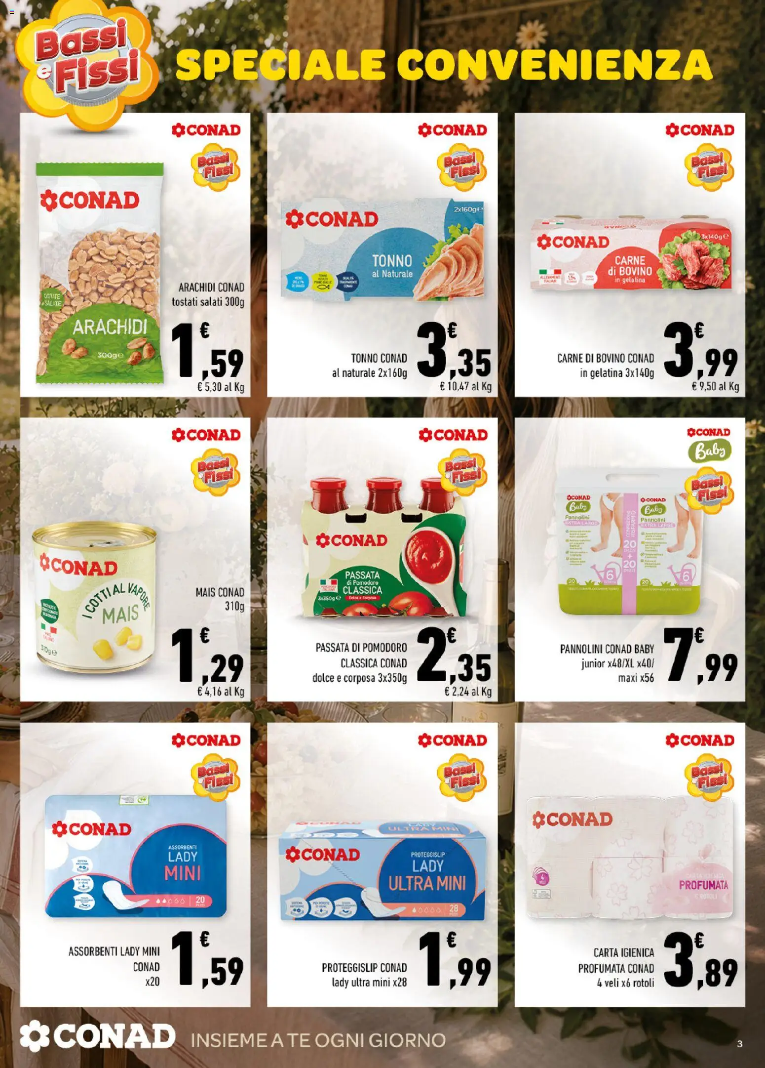 Volantino Conad del 08/07/2026 | Pagina: 3 | Prodotti: Bovino, Pannolini, Carta igienica, Tè