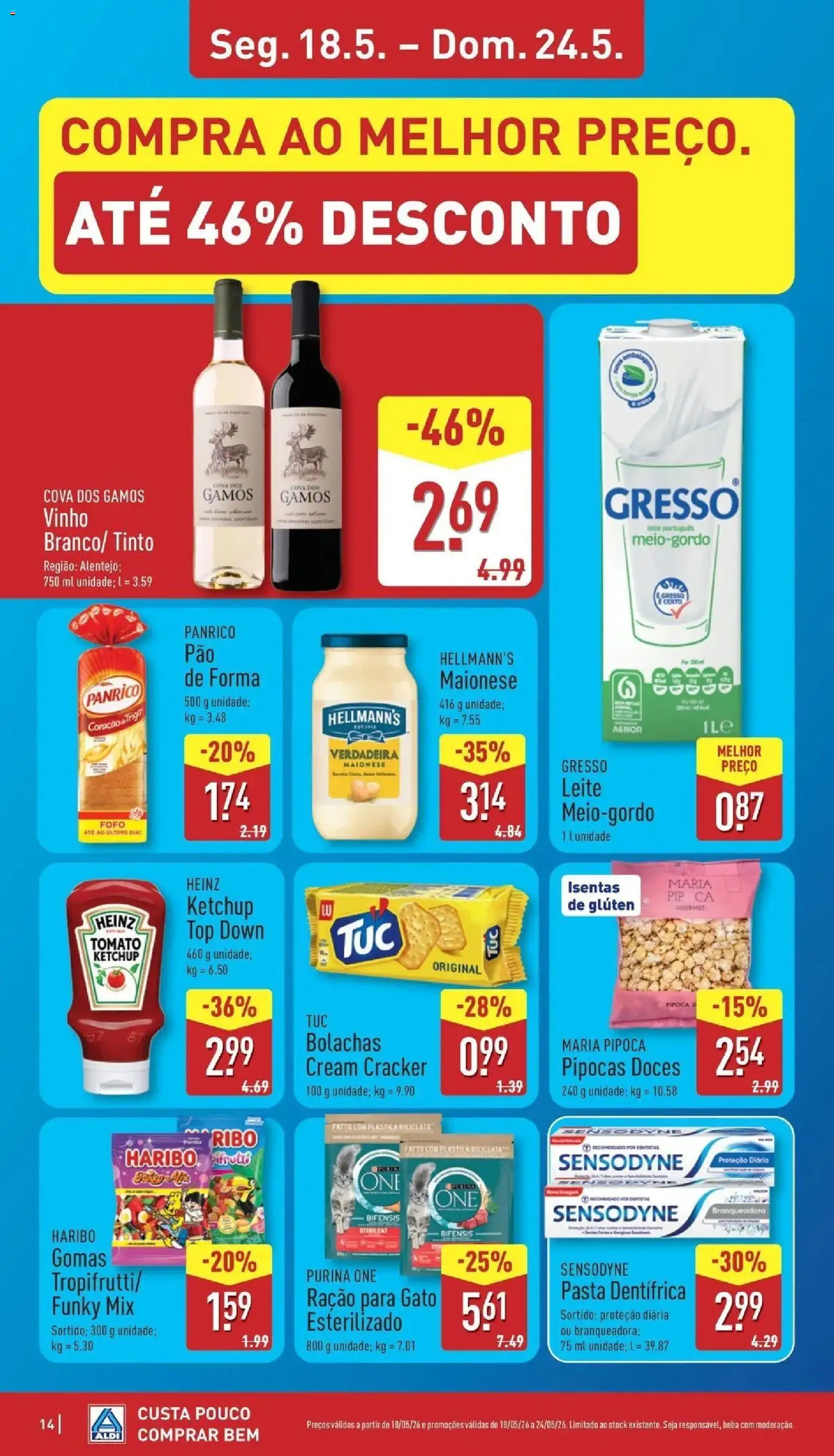 Aldi - Folheto Aldi │ válido de 18.05.2026 | Página: 14 | Produtos: Purina one, Top, Vinho, Gomas