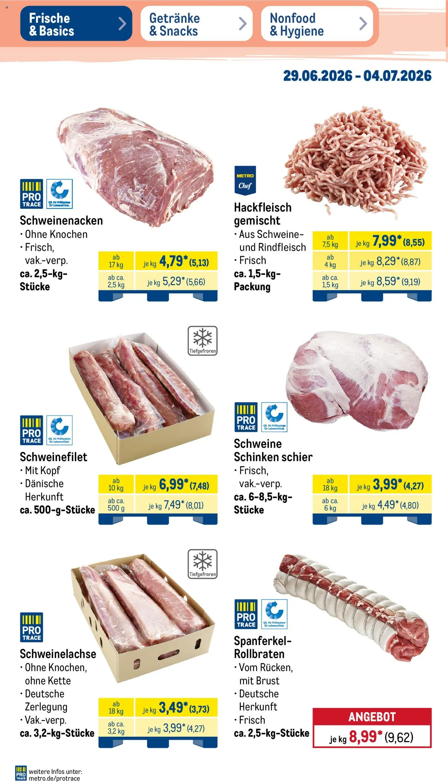 Metro Non Food & Hygiene – gültig ab 29.06.2026 | Seite: 35 | Produkte: Schweinenacken, Schweinefilet, Schinken, Hackfleisch