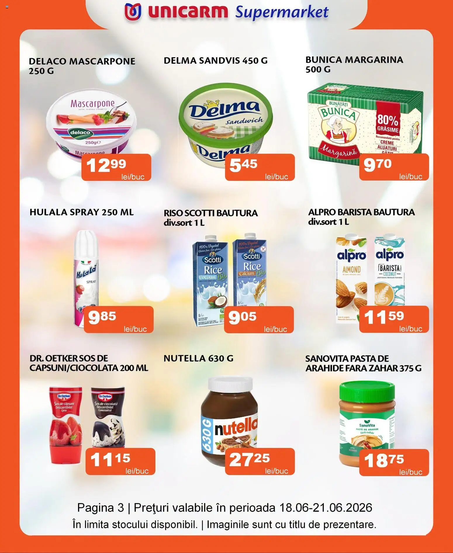Noul catalog Unicarm – valabil de la 18.06.2026 | Pagină: 3 | Produse: Bahçe aydınlatması, Arahide, Ciocolată, Mascarpone
