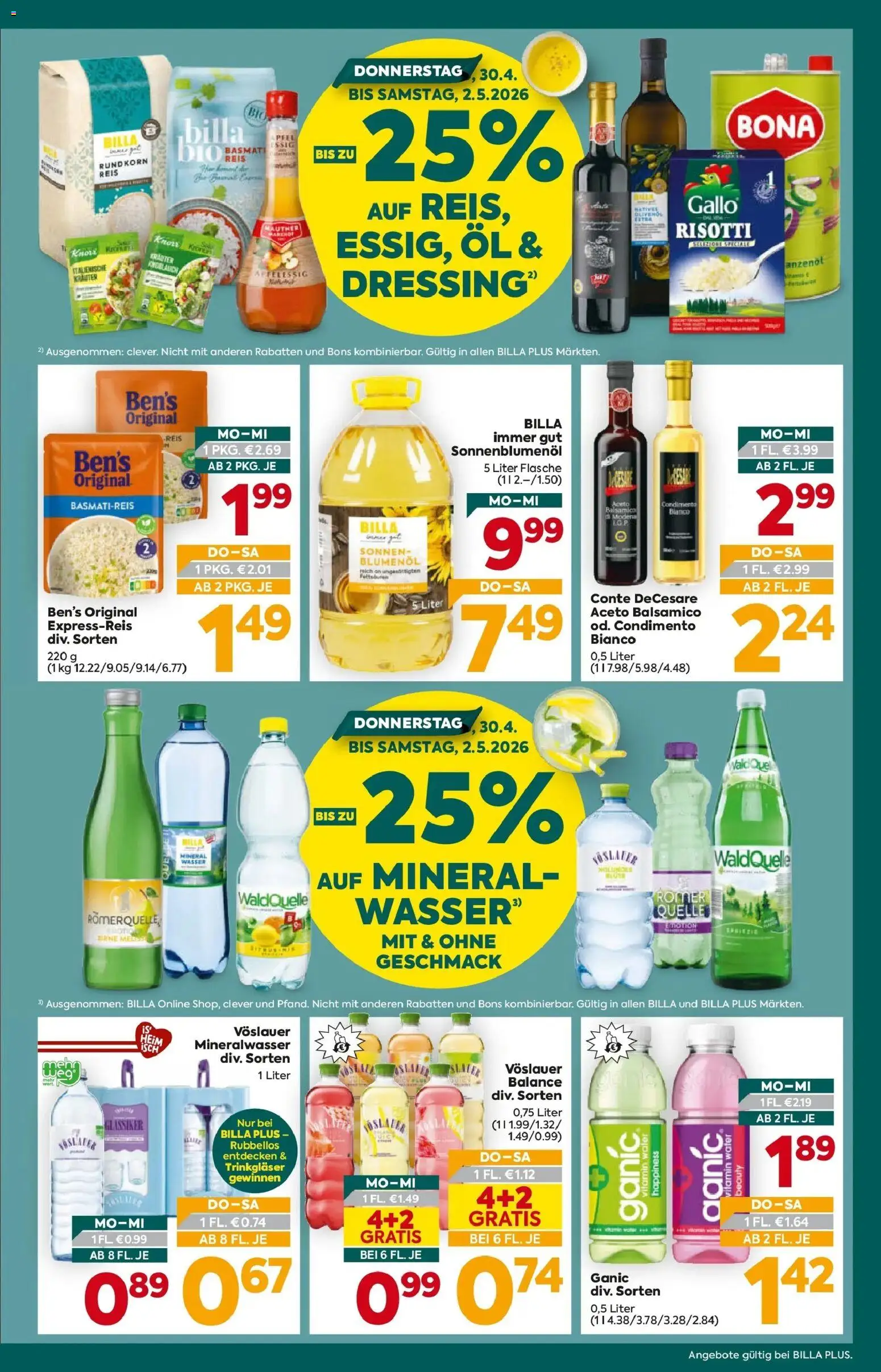 Billa Plus Flugblatt - Steiermark gültig ab 30.04.2026 | Seite: 3 | Produkte: Wasser, Öl, Reis