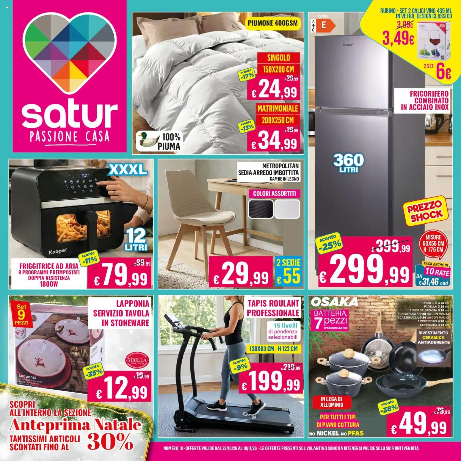 Volantino Satur del 23/10/2026 | Pagina: 1 | Prodotti: Frigorifero, Padella, Casseruola, Friggitrice