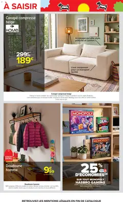 Carrefour - Prévisualisation de Canapé compressé beige, Canapé compressé beige. Pratique et facile à installer. Son coloris beige intemporel s'intègre facilement à tous les styles d'intérieur. Livré compressé pour un transport facilité, il reprend sa forme après déballage pour vous offrir un confort optimal. Existe aussi en gris. valide à partir de 08/09/2026 | Page: 67 | Produits: Sofa, Doudoune homme, Livre, Doudoune