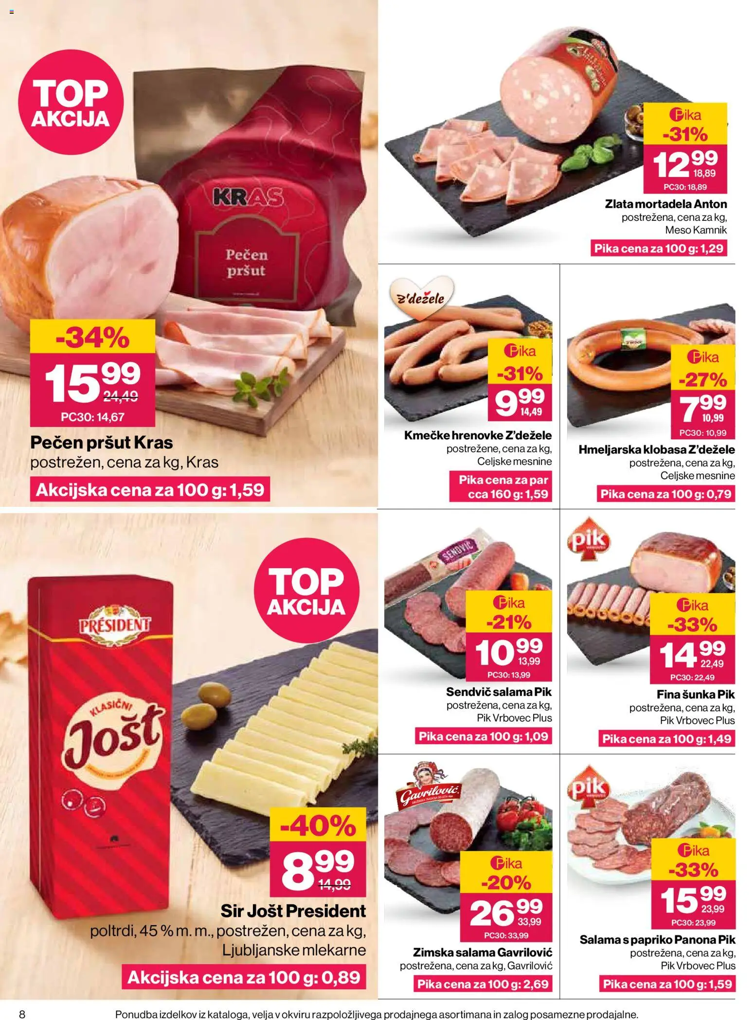 Novi Mercator katalog ponudbe – veljaven od 08.10.2026 | Stran: 8 | Izdelki: Hrenovke, Mortadela, Sir, Sunka