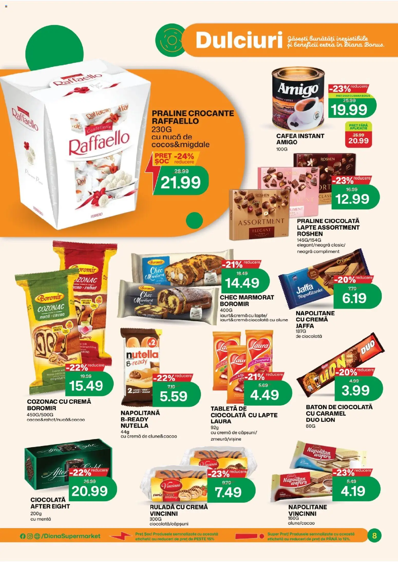 Noul catalog Diana – valabil de la 01.08.2026 | Pagină: 8 | Produse: Zmeură, Tabletă, Praline, Cafea