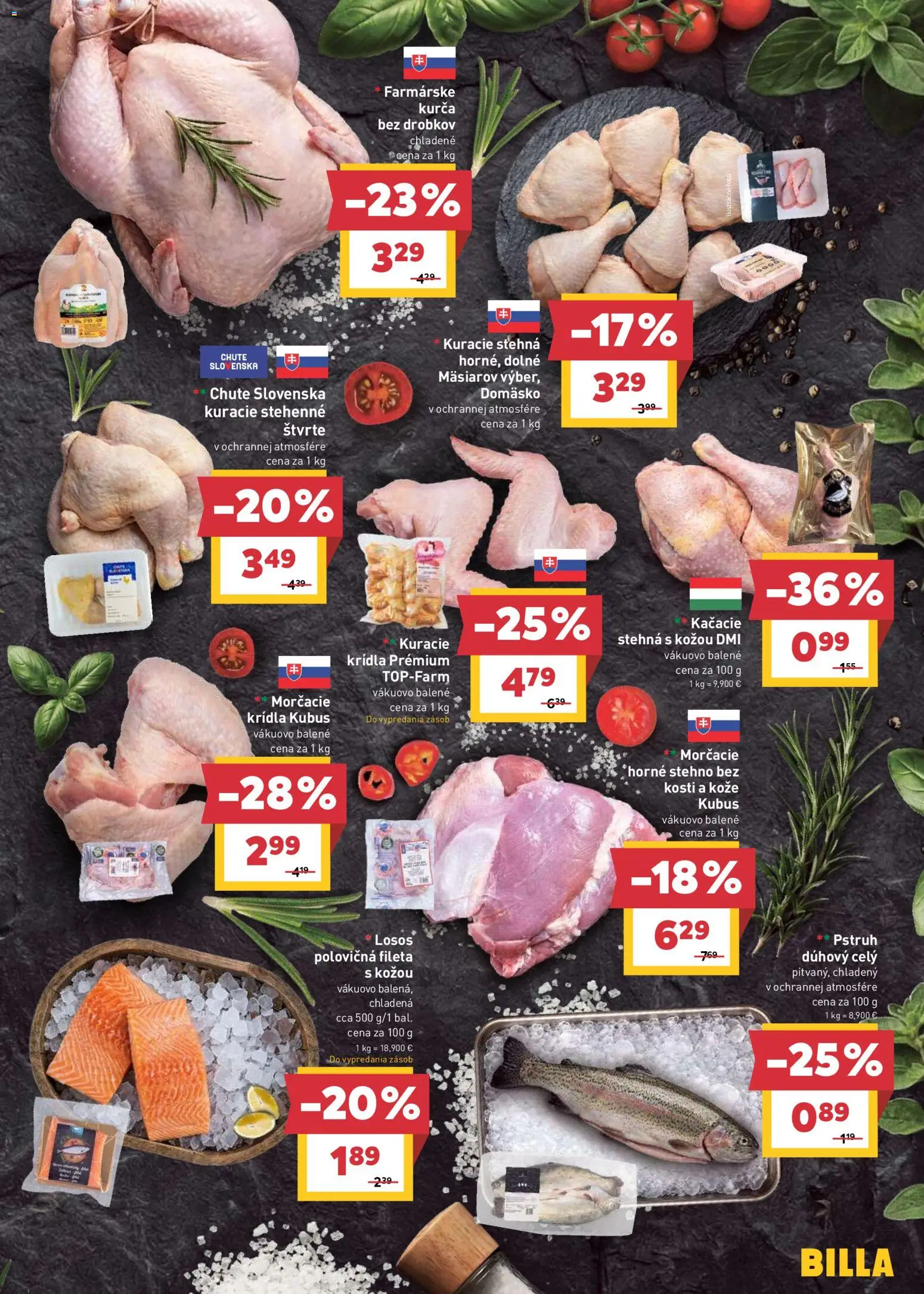 Nové Billa akcie – leták je platný od 10.06.2026 | Strana: 5 | Produkty: Pstruh, Kuracie stehná, Losos, Kurča