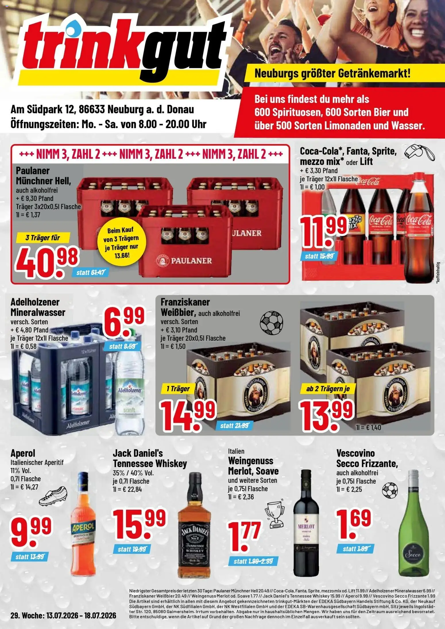 Trinkgut Prospekt Neuburg An Der Donau – gültig ab 13.07.2026 | Seite: 1 | Produkte: Mezzo mix, Weißbier, Aperol, Uhr